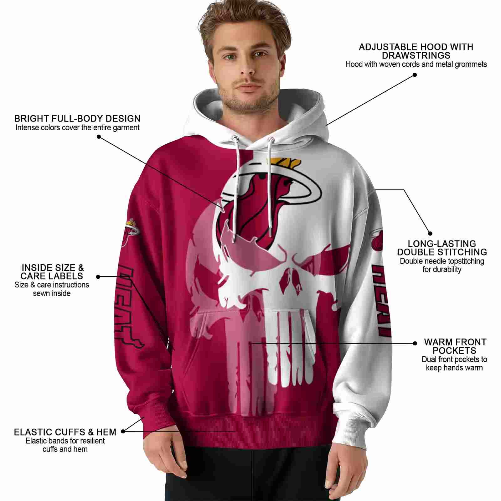 miami heat graphic punisher red white hoodie latest model