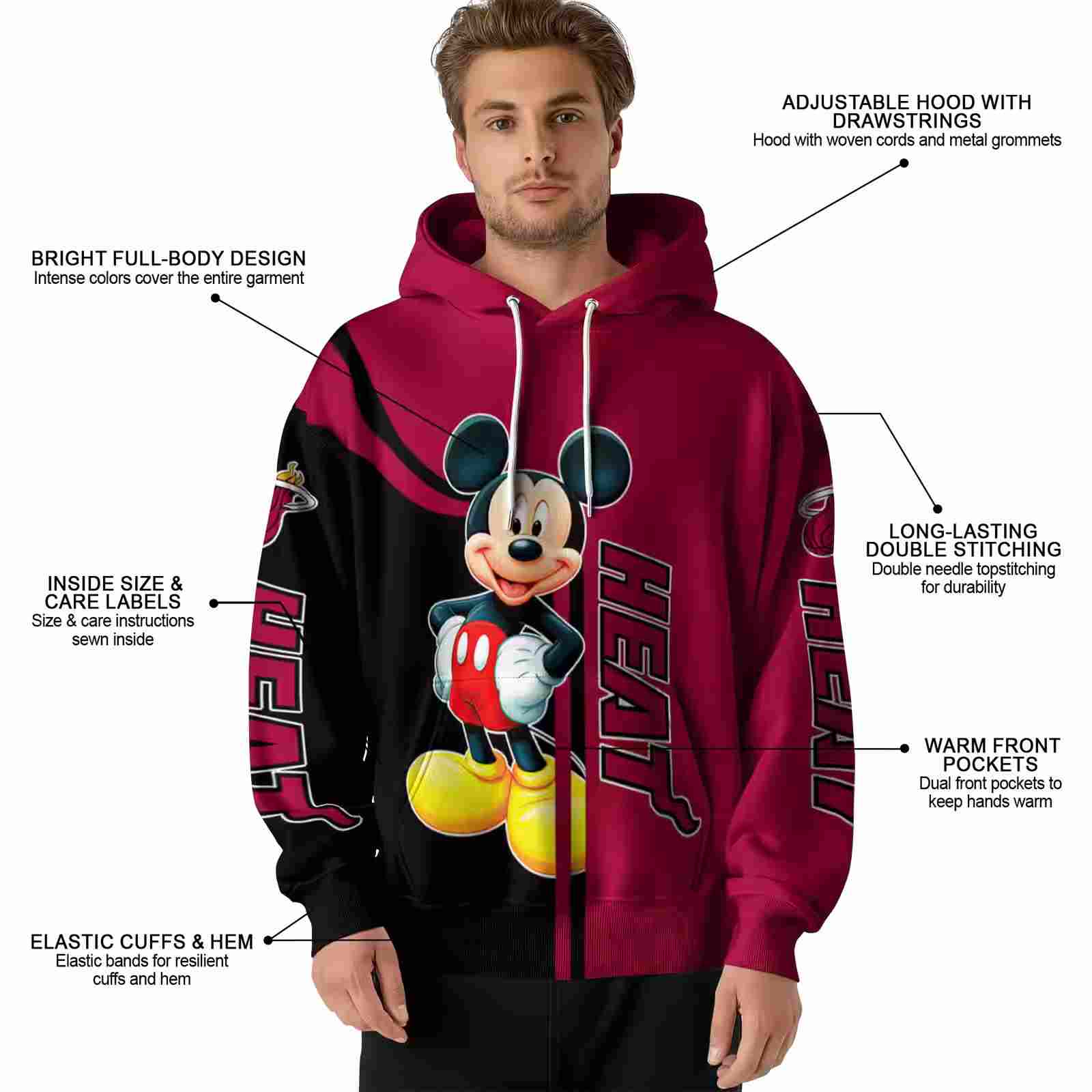 miami heat mickey mouse red black hoodie latest model