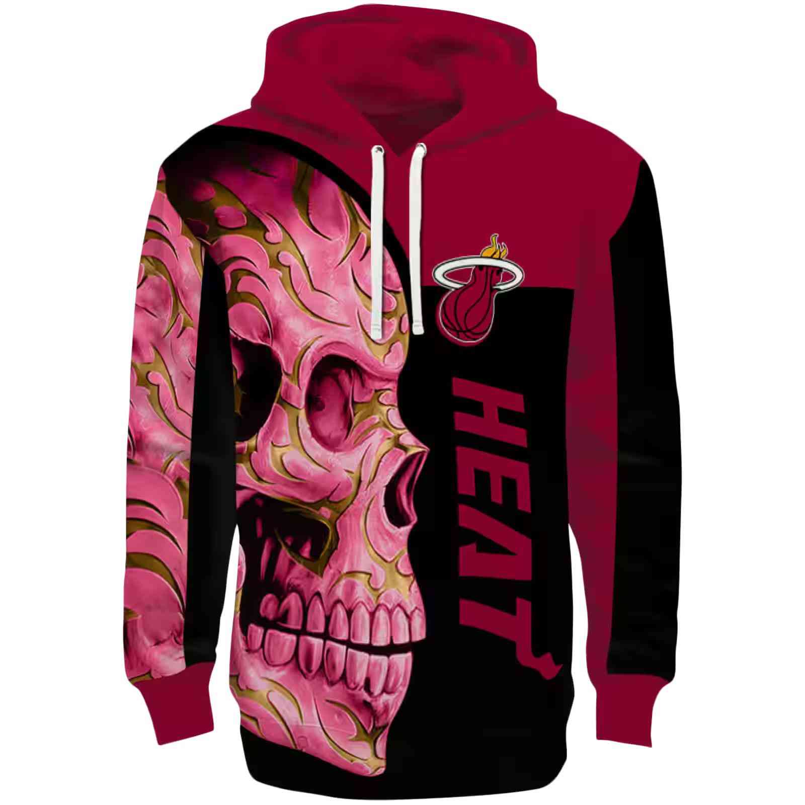 Miami Heat Skull Motif Red Black Hoodie