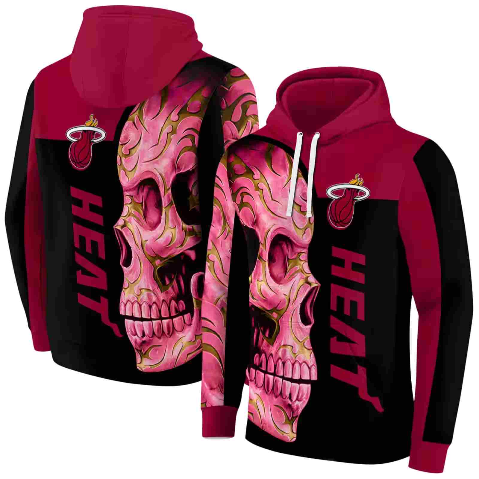 miami heat skull motif red black hoodie fashion forward