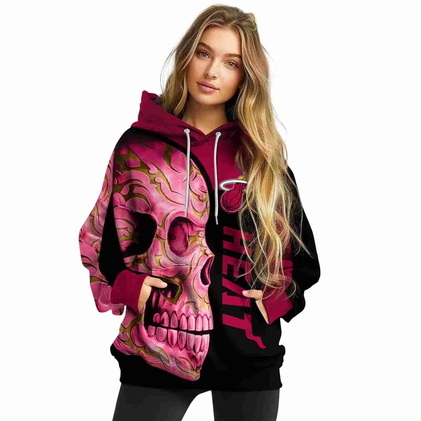 miami heat skull motif red black hoodie high quality