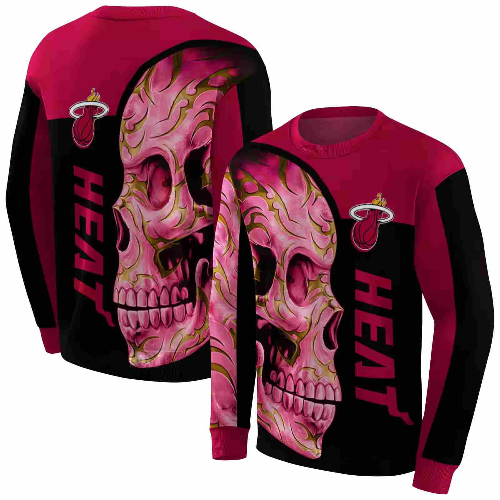 miami heat skull motif red black hoodie premium grade