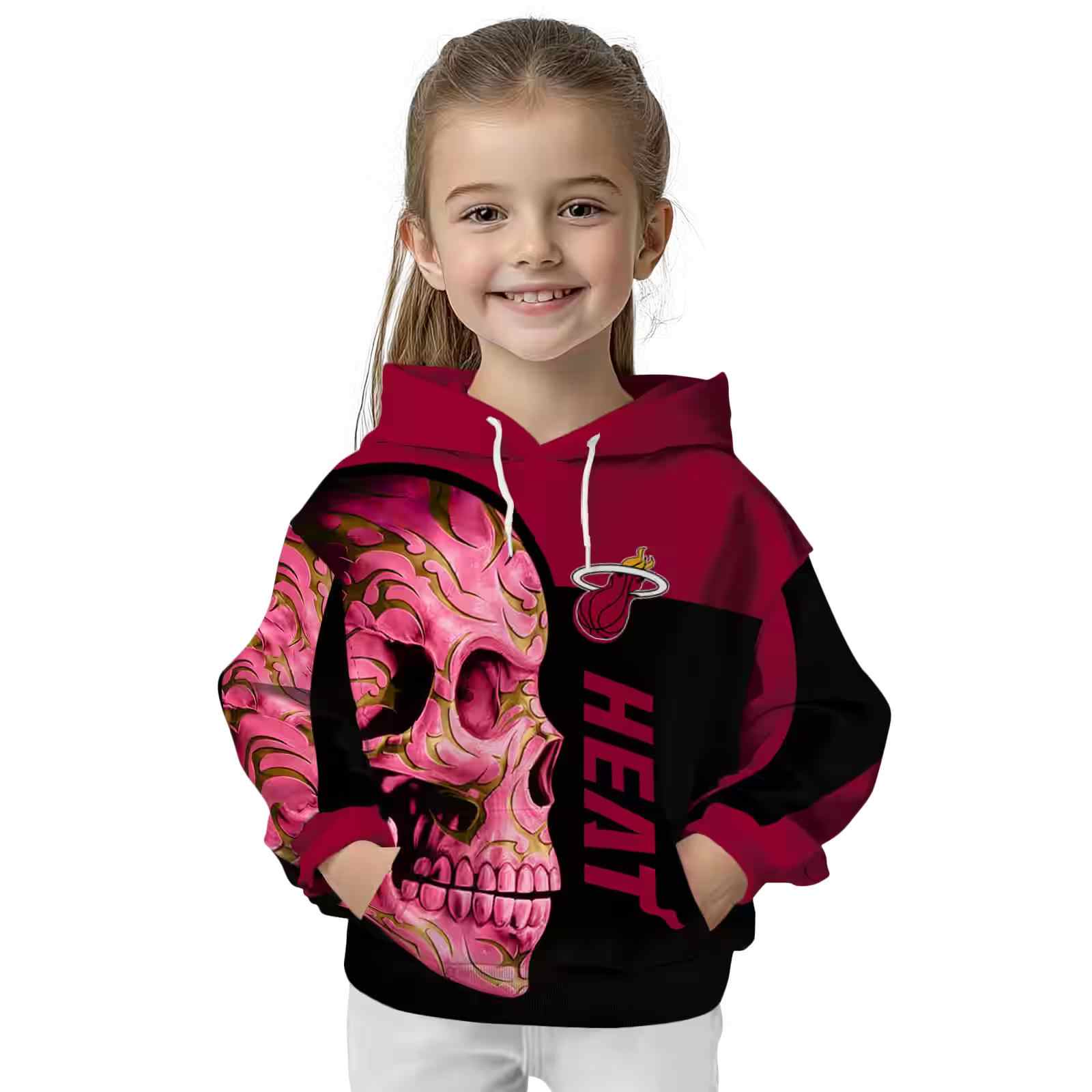 miami heat skull motif red black hoodie top rated