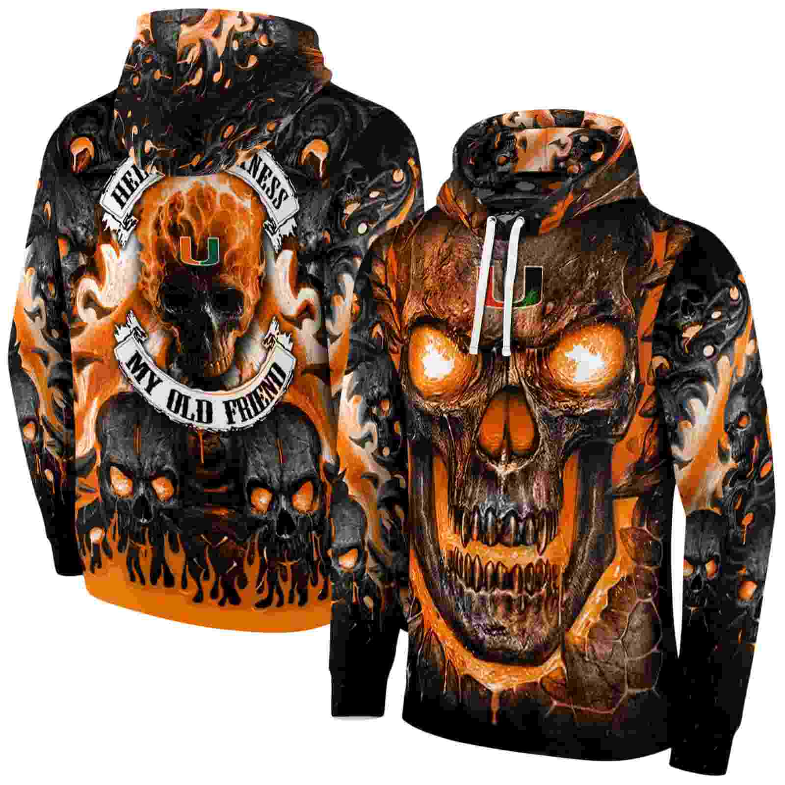 miami hurricanes demonic skull orange black hoodie fashion forward