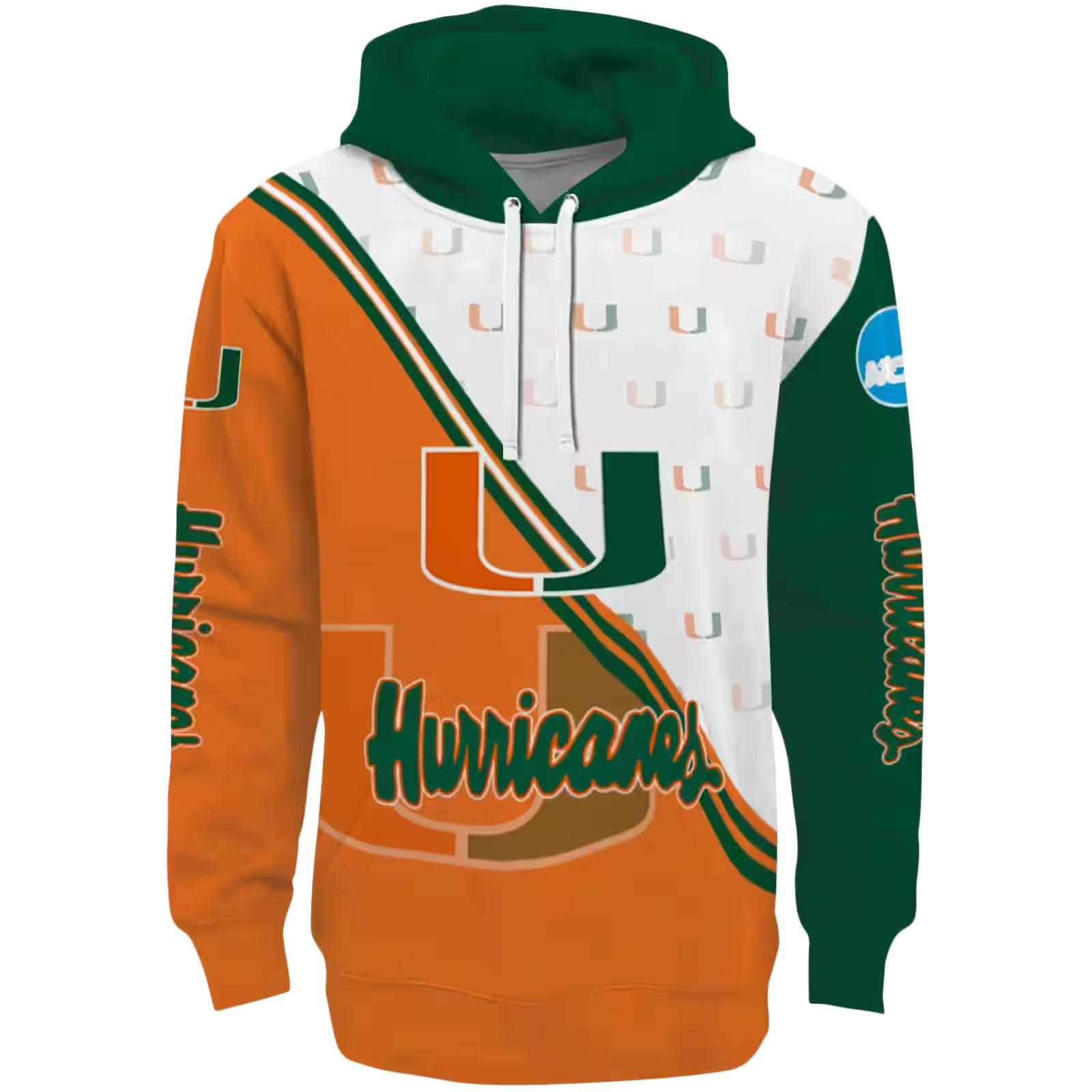 Miami Hurricanes Diagonal Stripe Orange White Hoodie