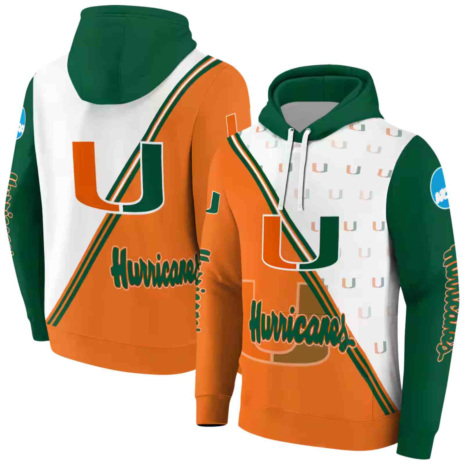 miami hurricanes diagonal stripe orange white hoodie fashion forward