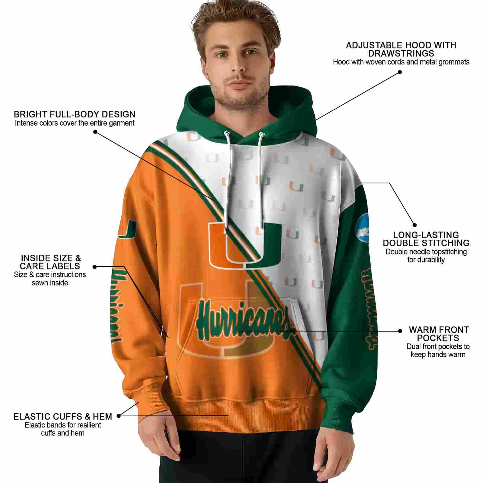 miami hurricanes diagonal stripe orange white hoodie latest model