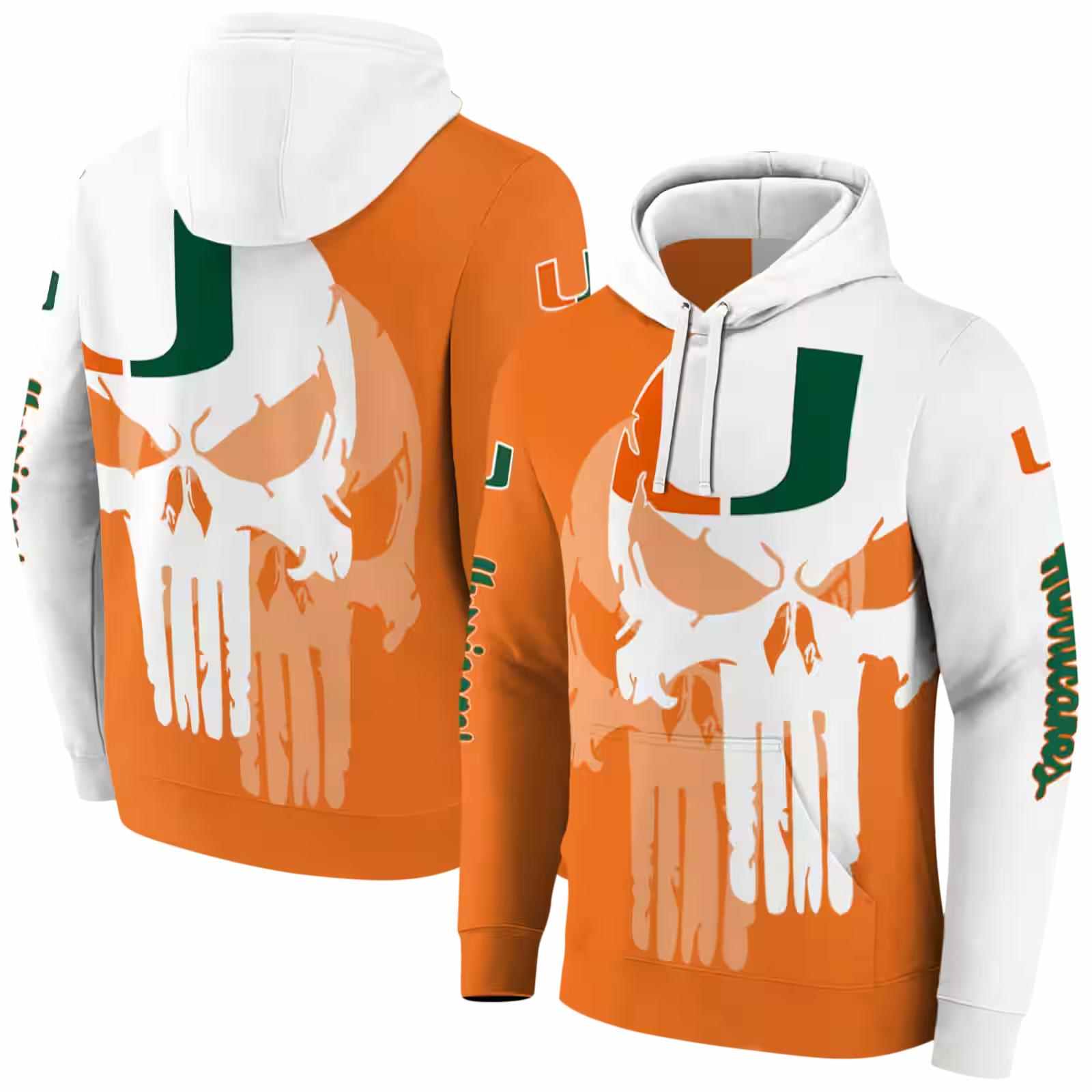 miami hurricanes graphic punisher orange white hoodie fashion forward