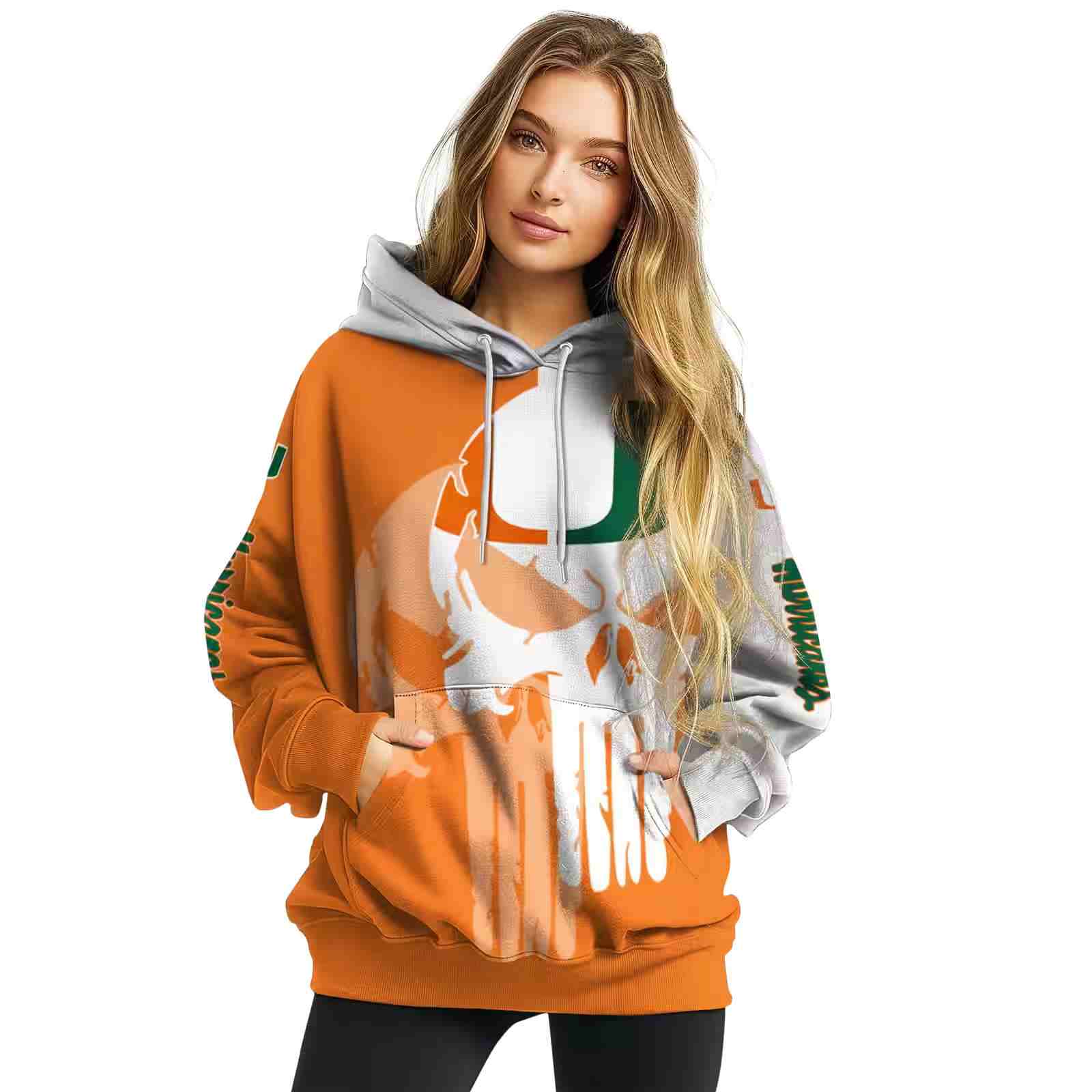 miami hurricanes graphic punisher orange white hoodie high quality