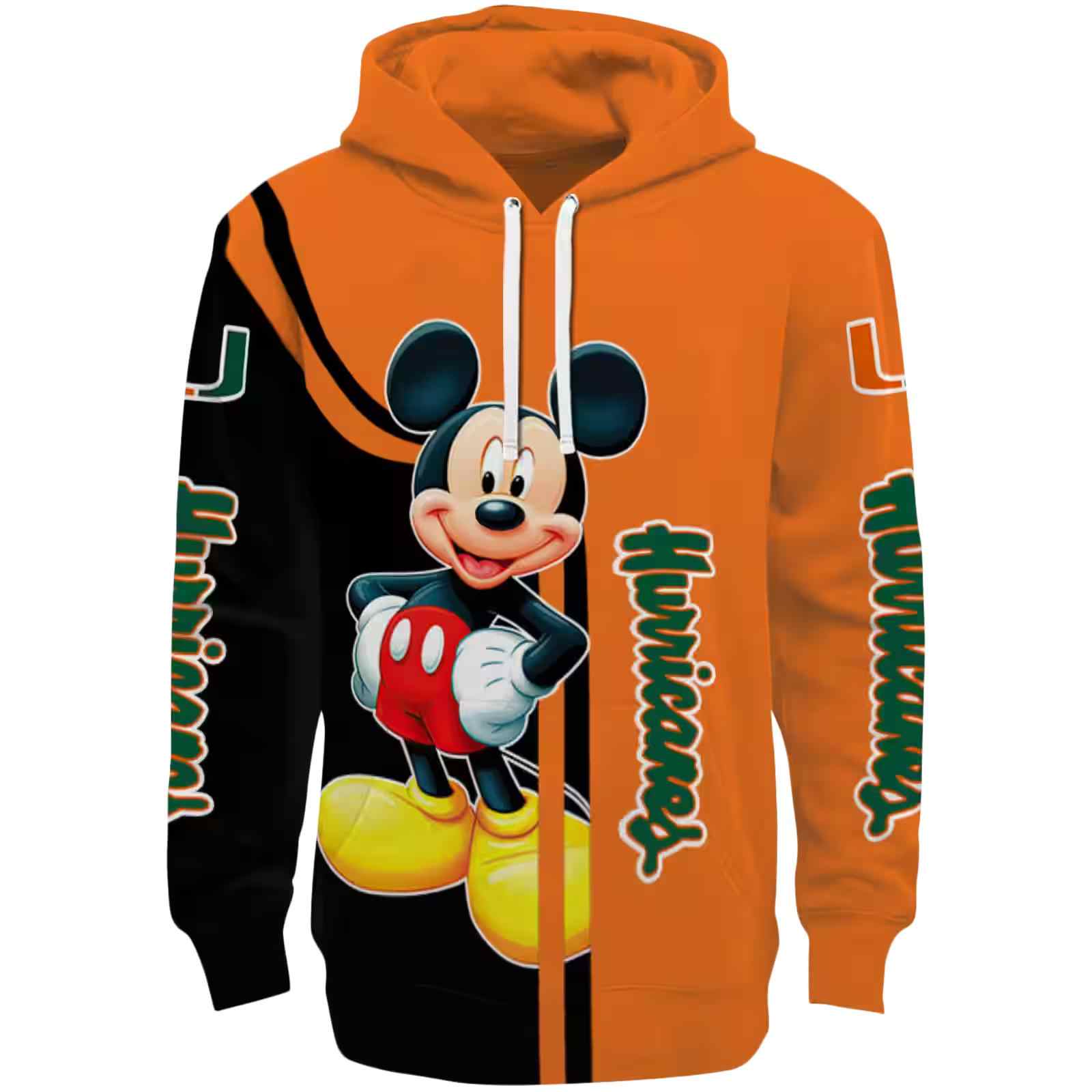 Miami Hurricanes Mickey Mouse Orange Black Hoodie