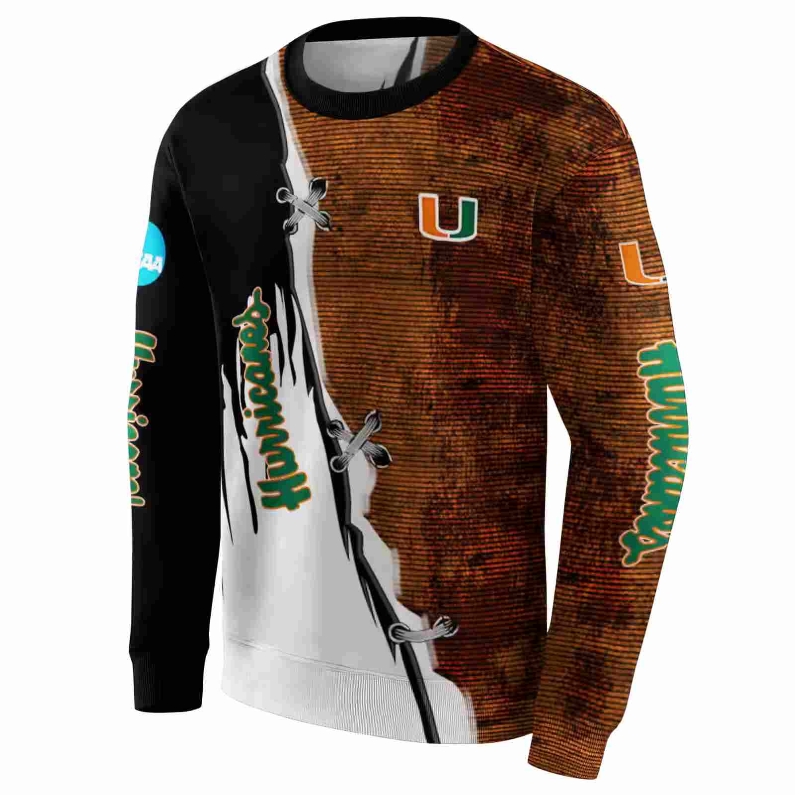 miami hurricanes ripped pattern orange black white hoodie new arrival