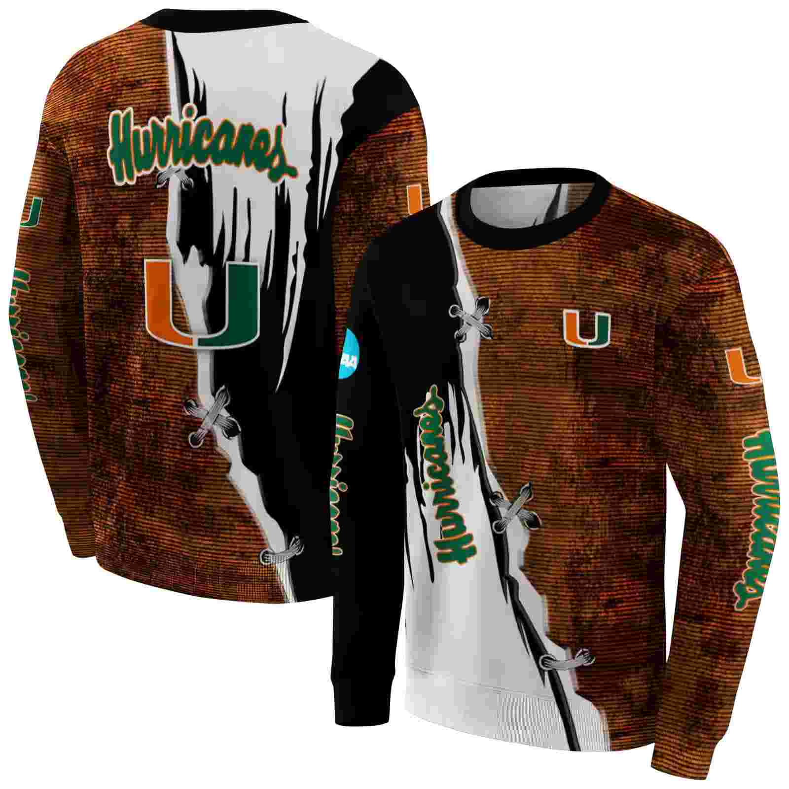 miami hurricanes ripped pattern orange black white hoodie premium grade