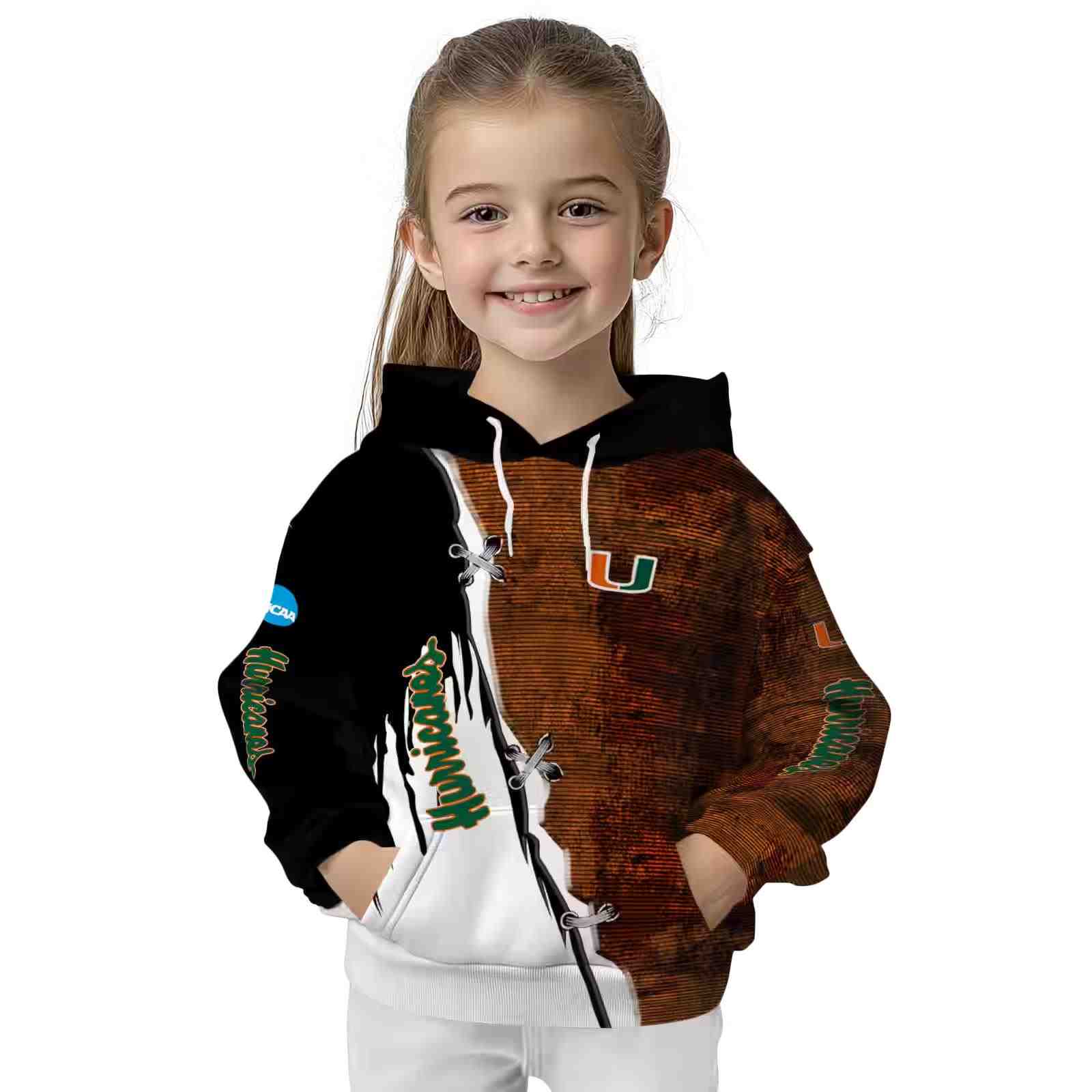 miami hurricanes ripped pattern orange black white hoodie top rated