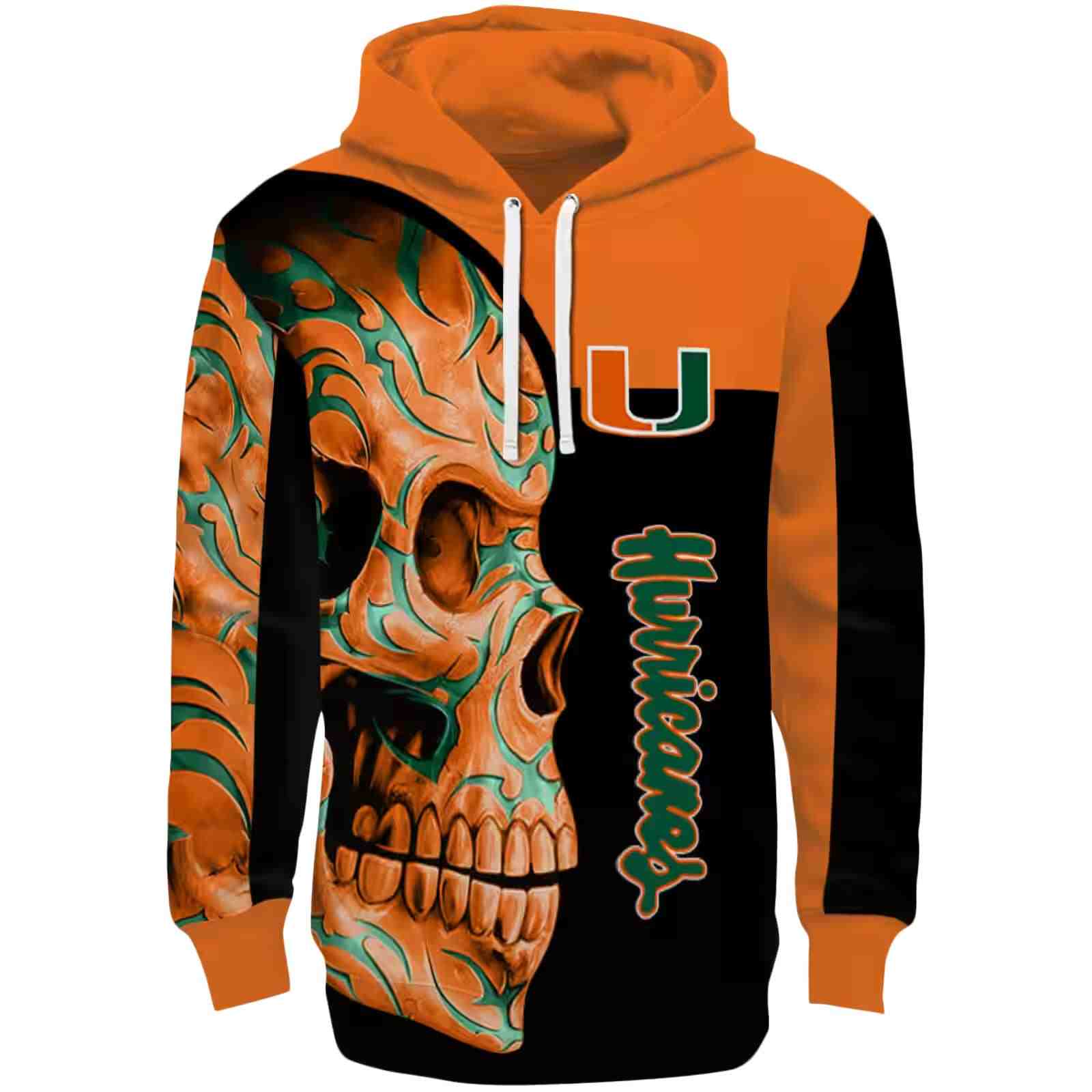 Miami Hurricanes Skull Motif Orange Black Hoodie