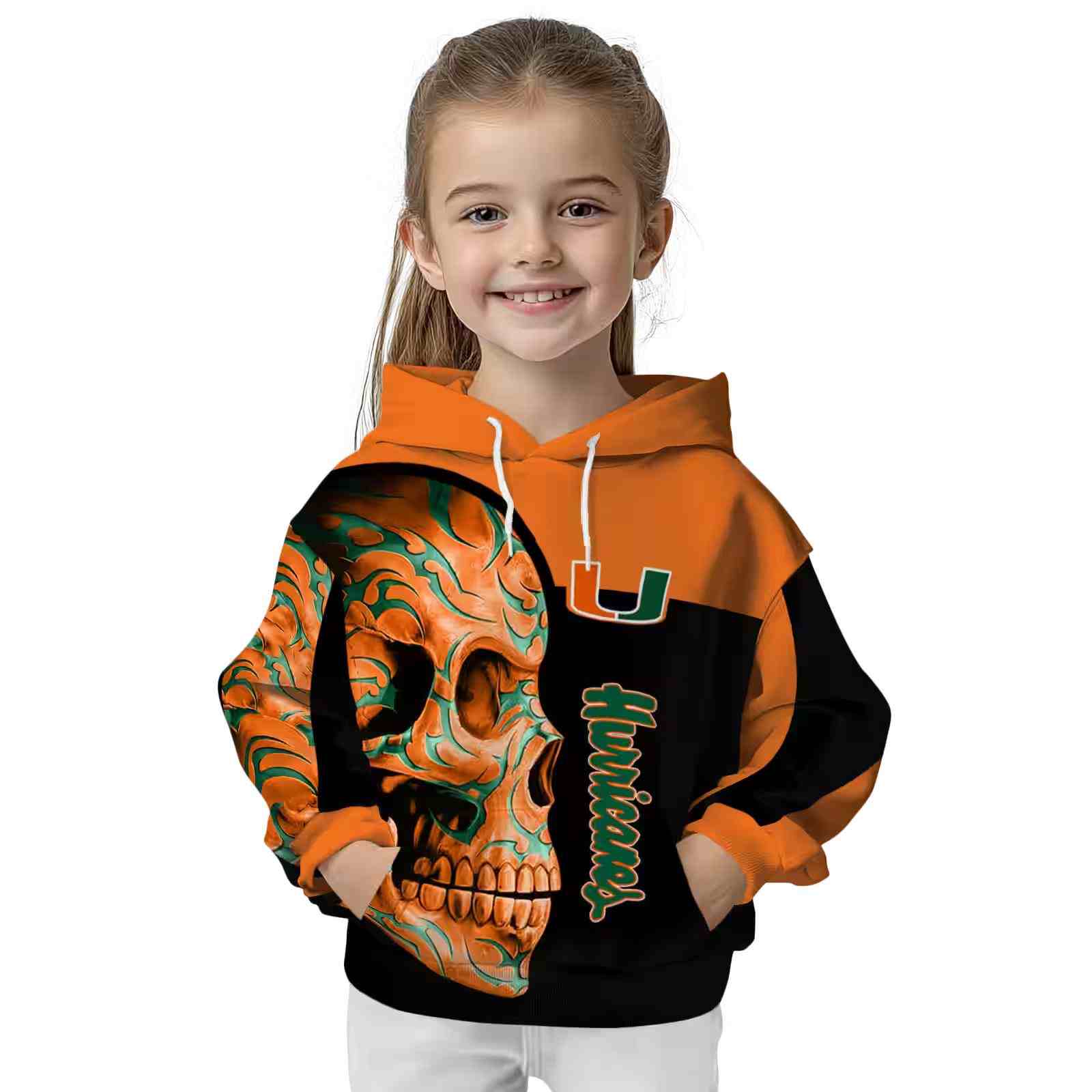 miami hurricanes skull motif orange black hoodie top rated