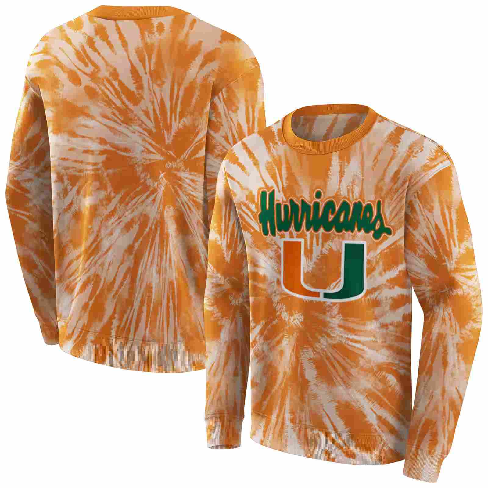 miami hurricanes tie dye pattern orange hoodie premium grade