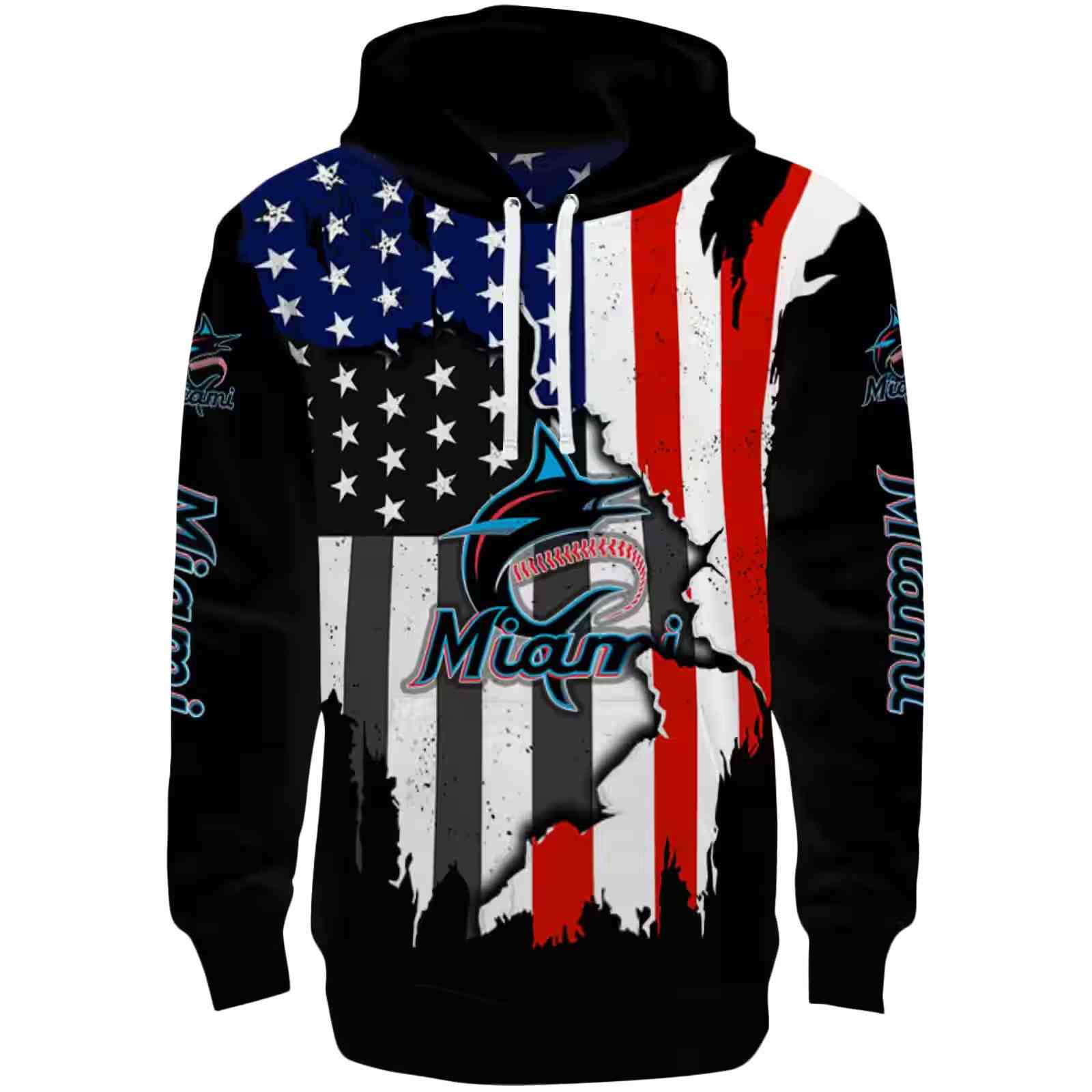 Miami Marlins American Pride Black Hoodie