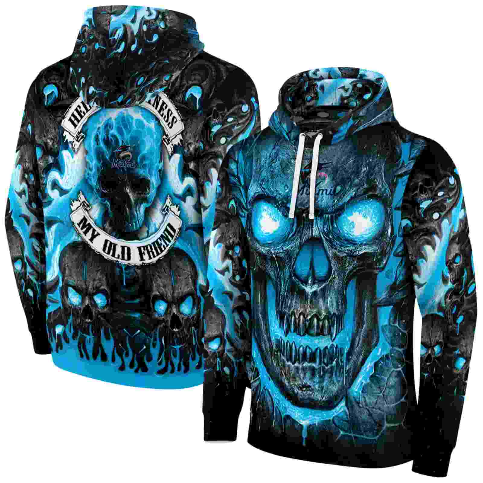 miami marlins demonic skull blue black hoodie fashion forward