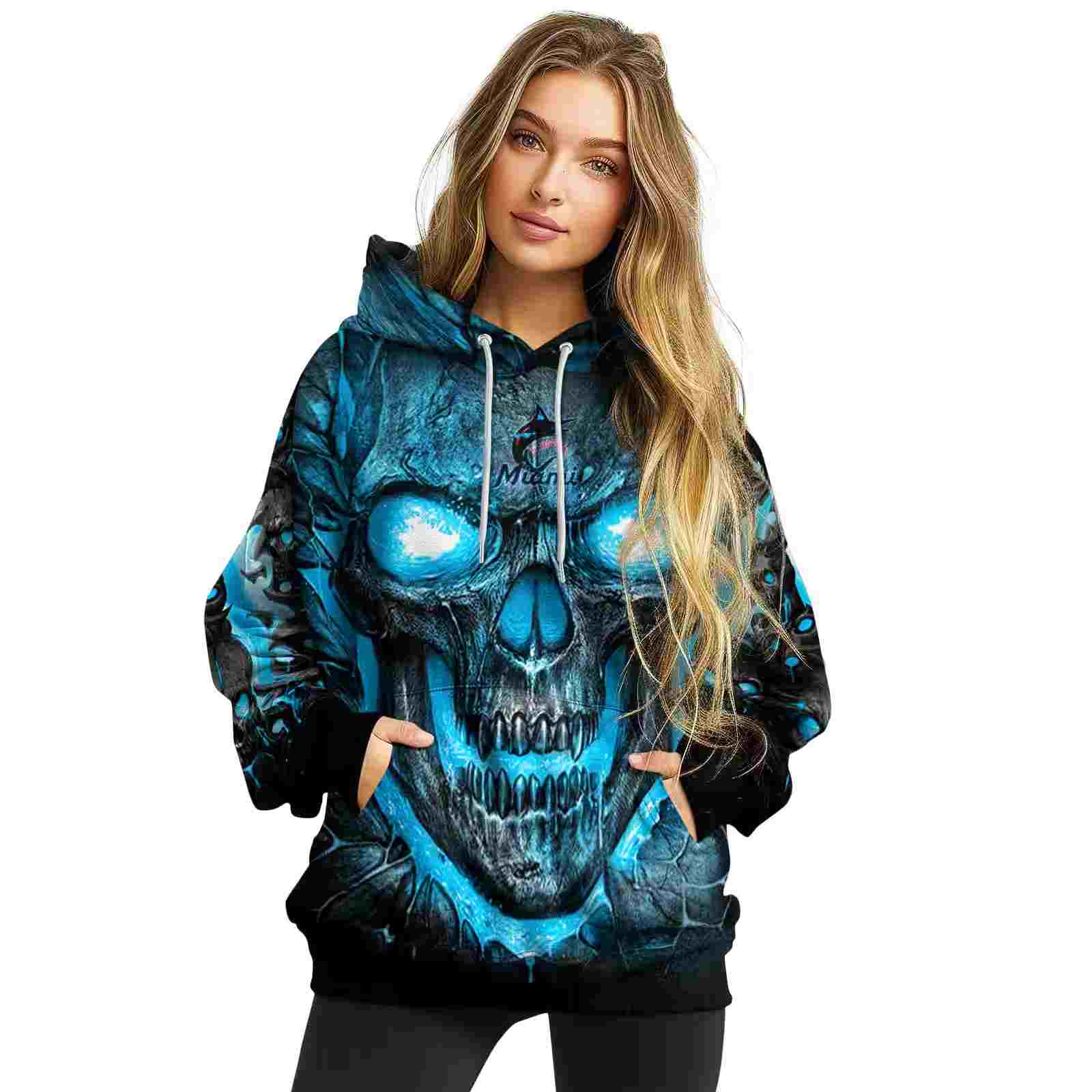 miami marlins demonic skull blue black hoodie high quality