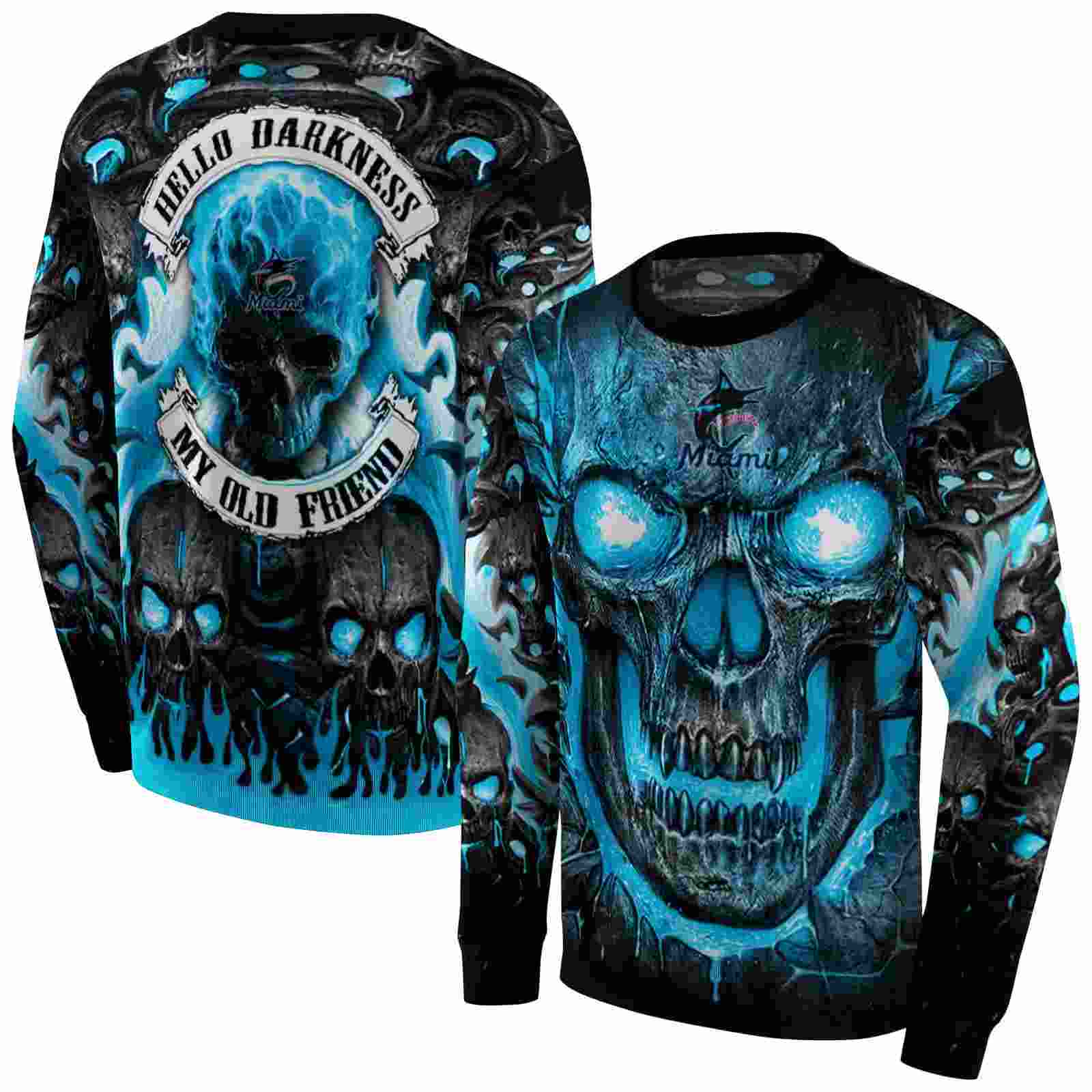 miami marlins demonic skull blue black hoodie premium grade