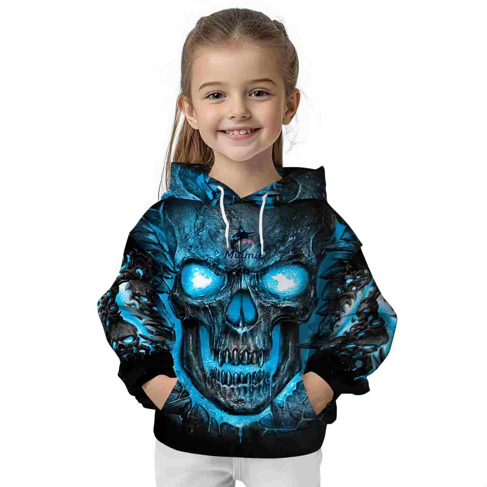 miami marlins demonic skull blue black hoodie top rated