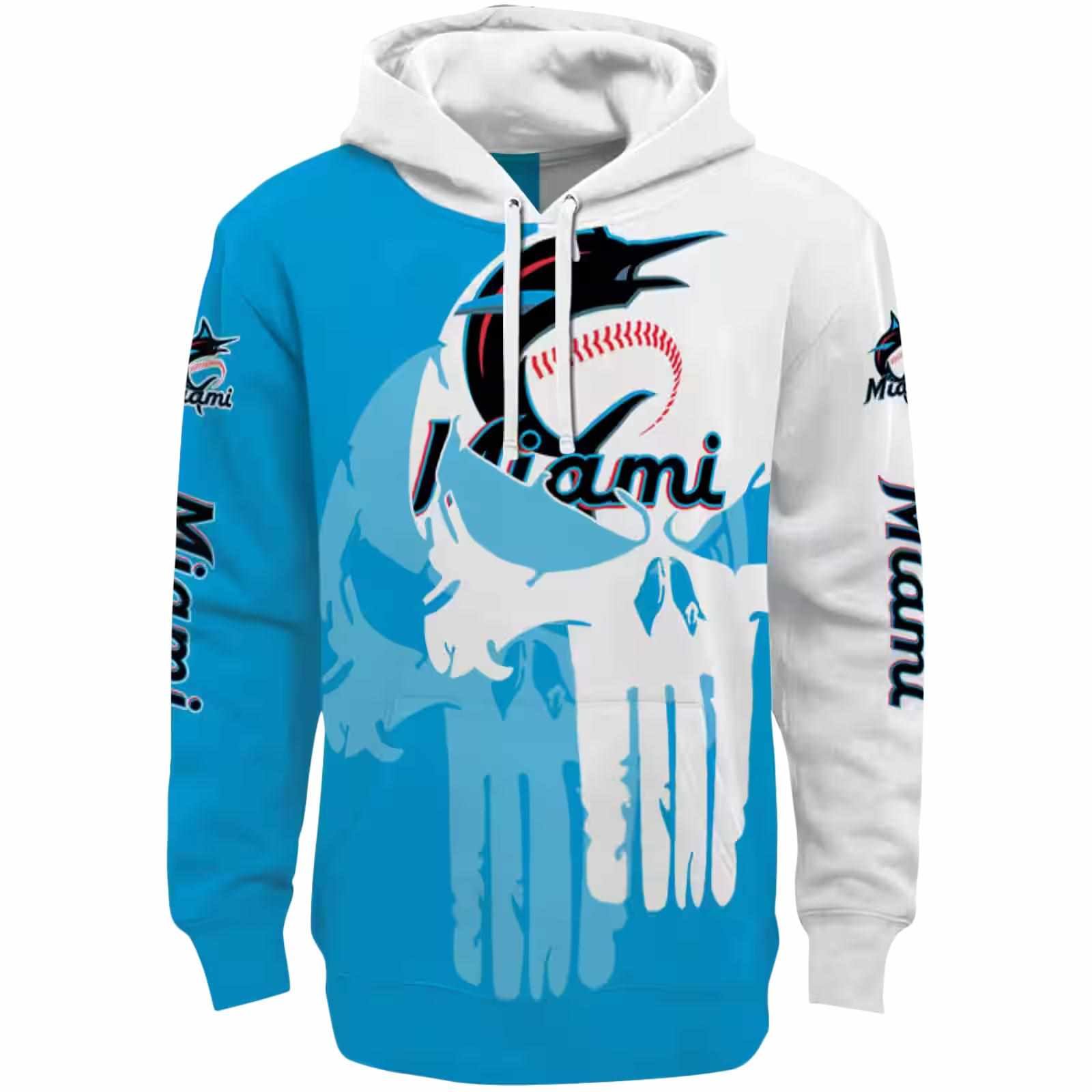 Miami Marlins Graphic Punisher Blue White Hoodie