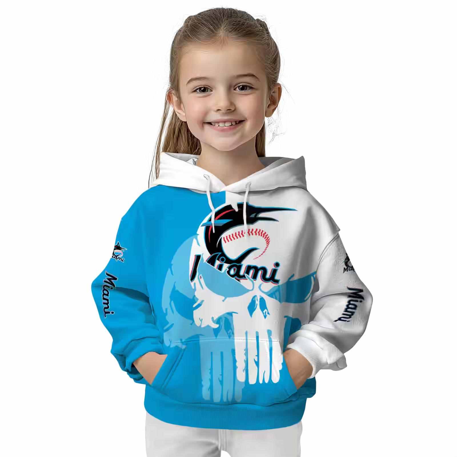 miami marlins graphic punisher blue white hoodie top rated