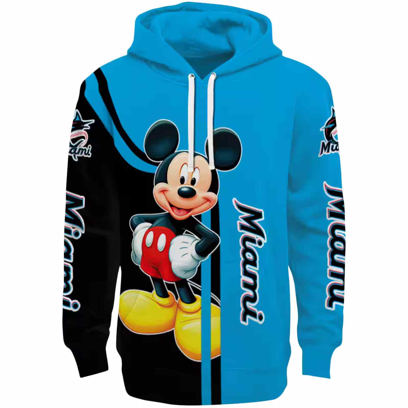 Miami Marlins Mickey Mouse Blue Black Hoodie