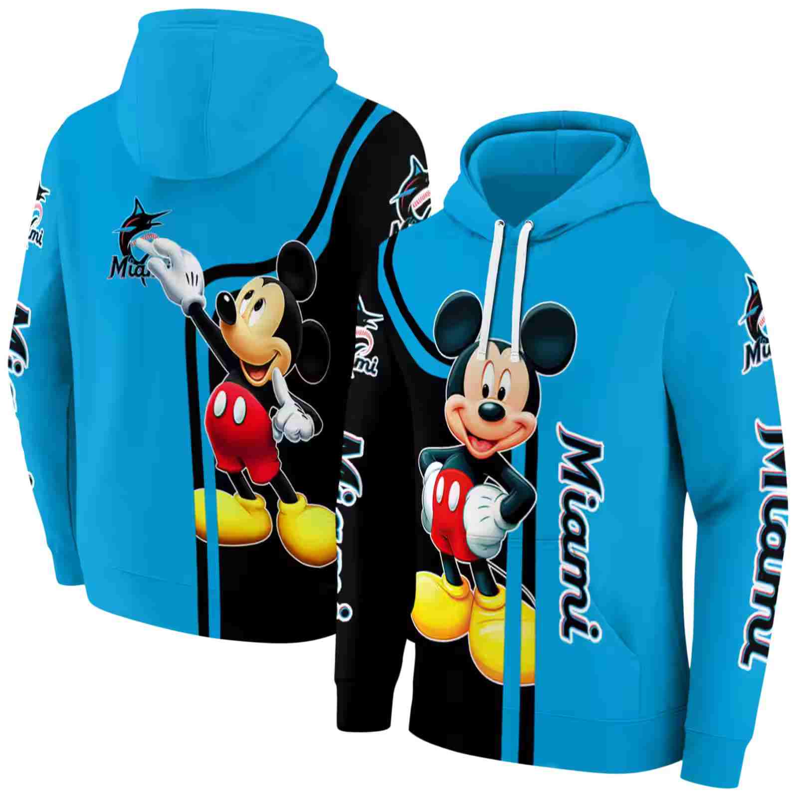 miami marlins mickey mouse blue black hoodie fashion forward