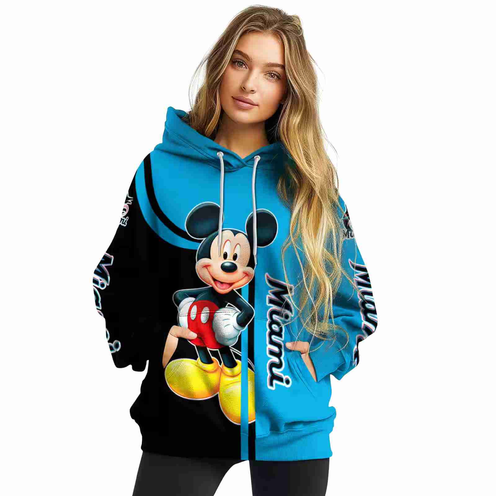 miami marlins mickey mouse blue black hoodie high quality