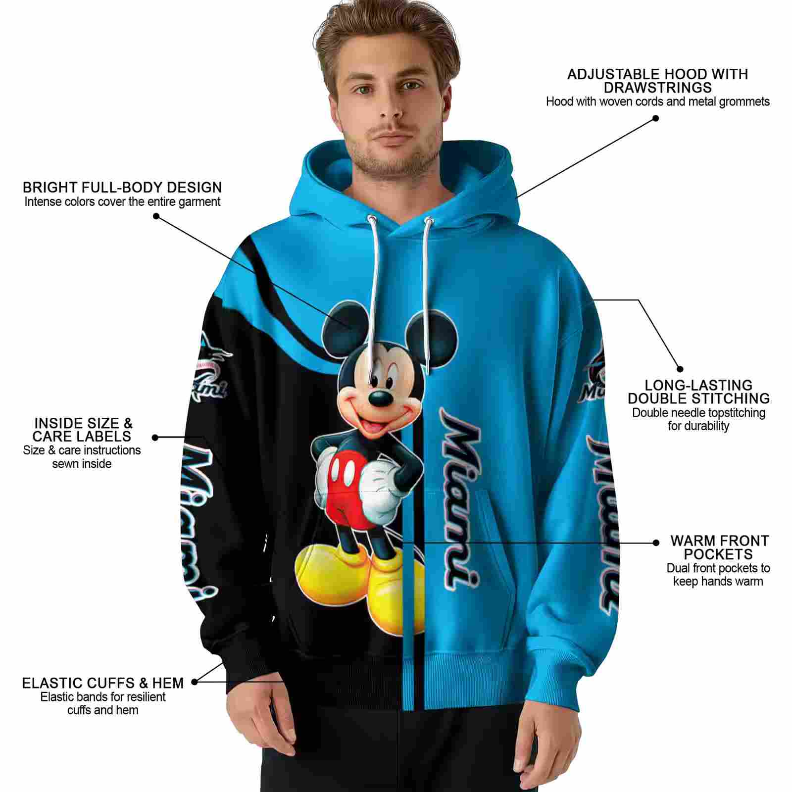 miami marlins mickey mouse blue black hoodie latest model