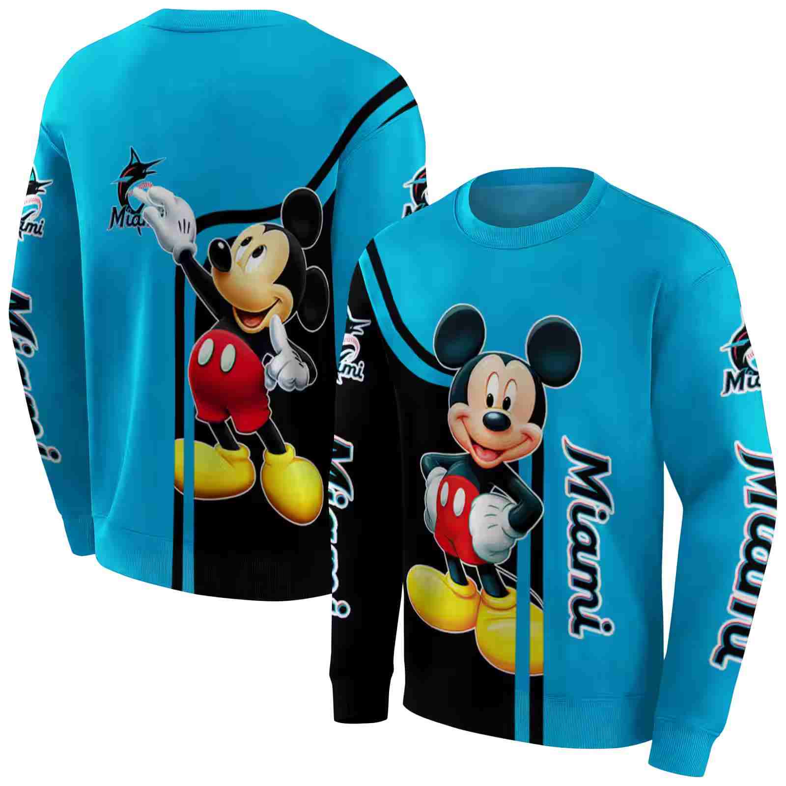 miami marlins mickey mouse blue black hoodie premium grade