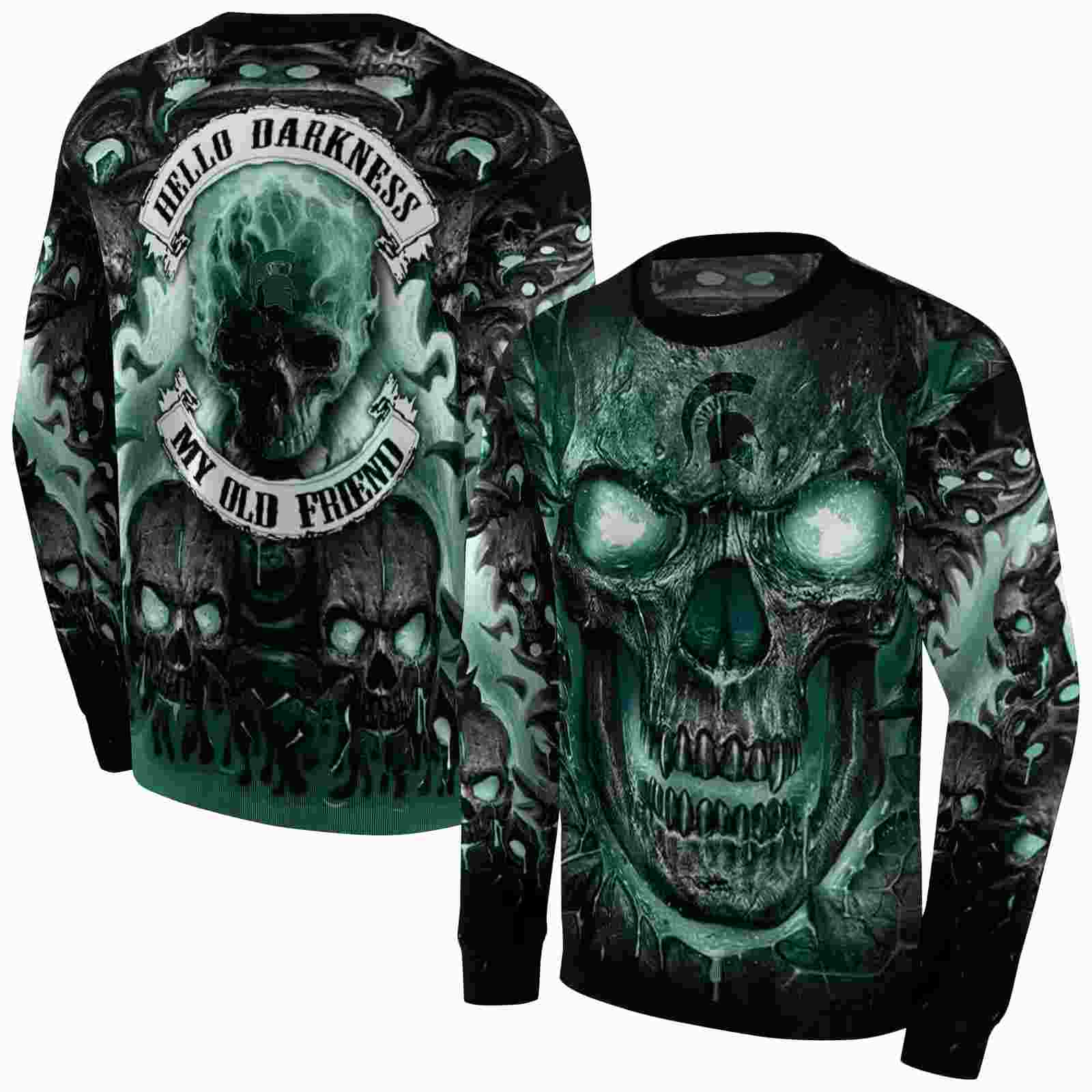 michigan state spartans demonic skull green black hoodie premium grade