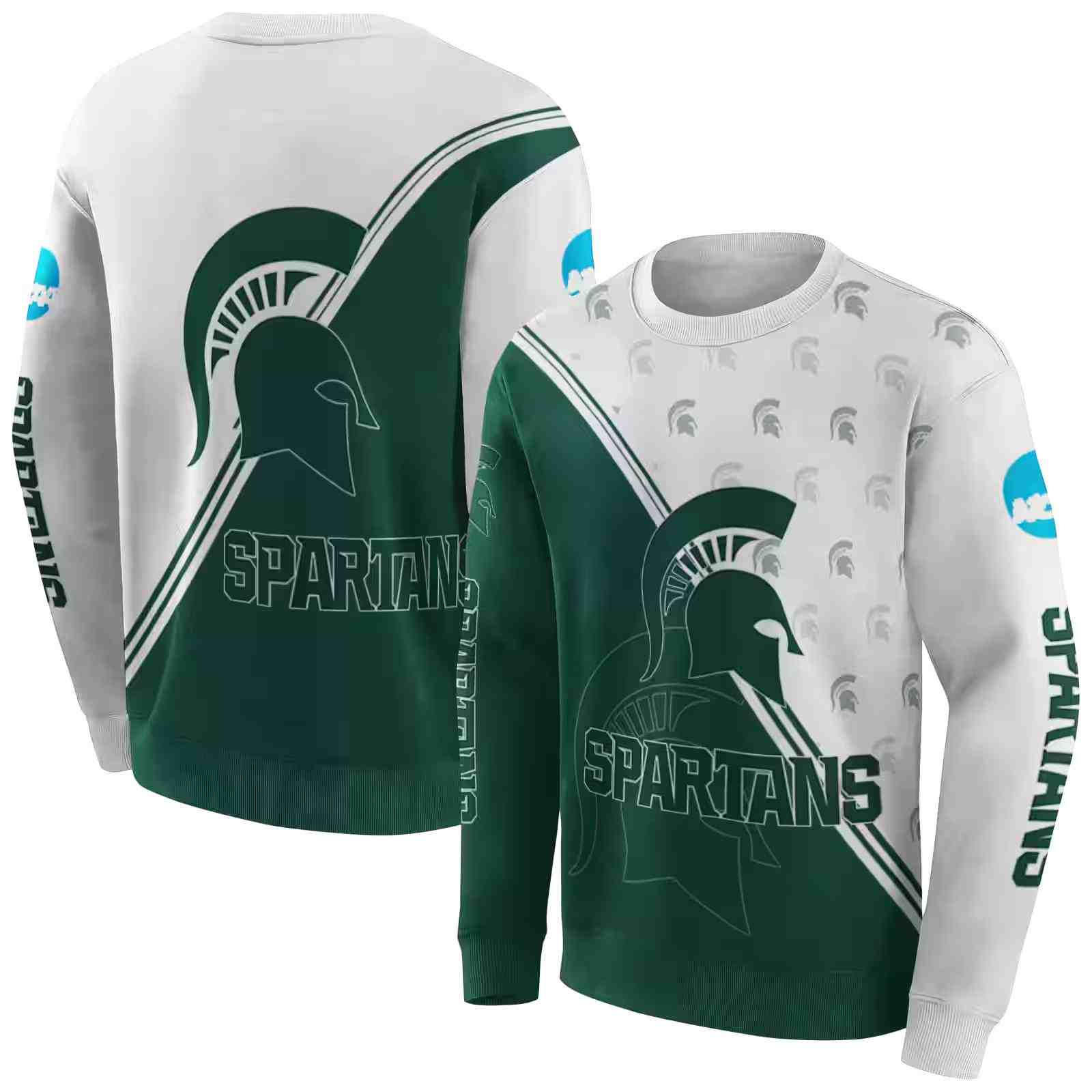 michigan state spartans diagonal stripe green white hoodie premium grade