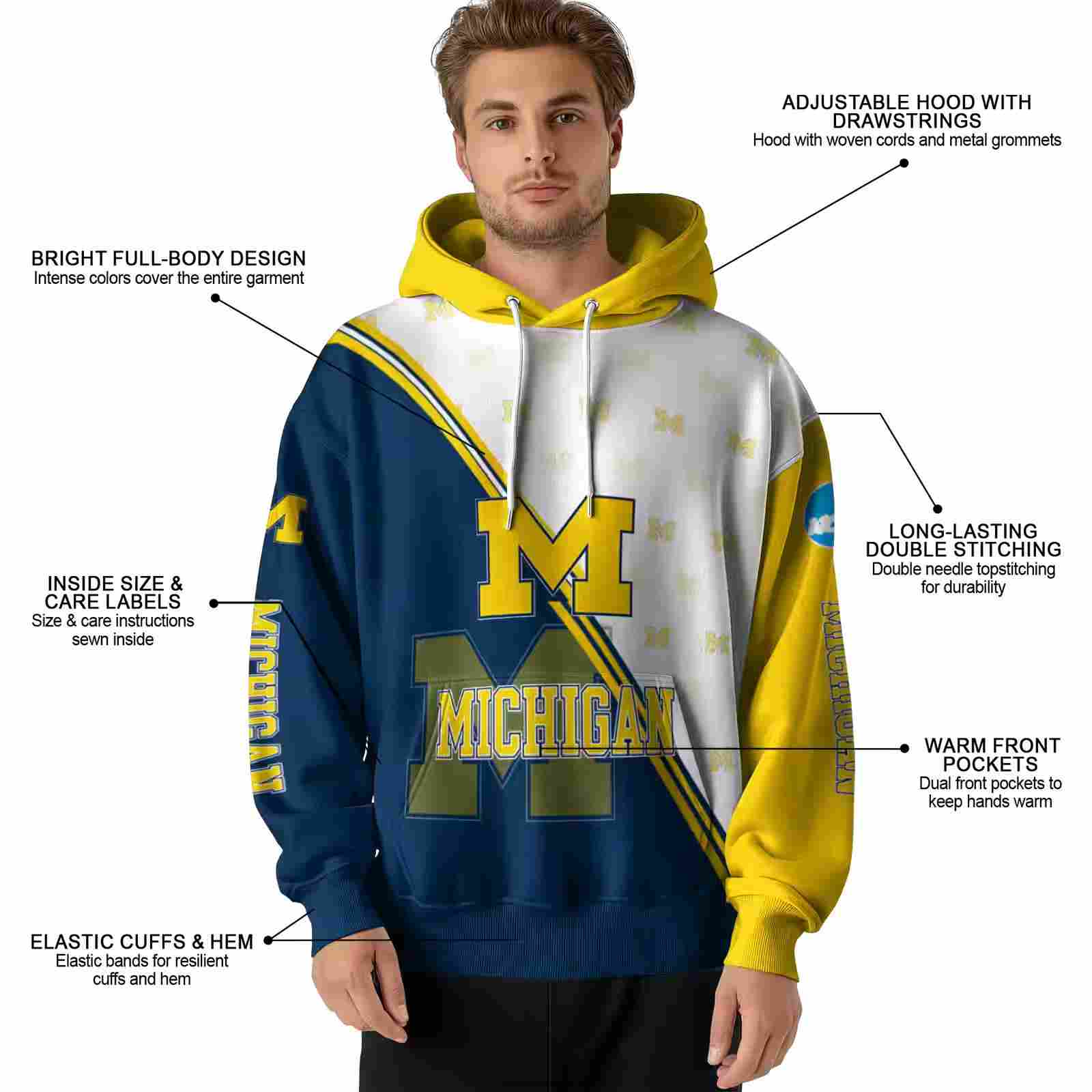 michigan wolverines diagonal stripe blue white hoodie latest model