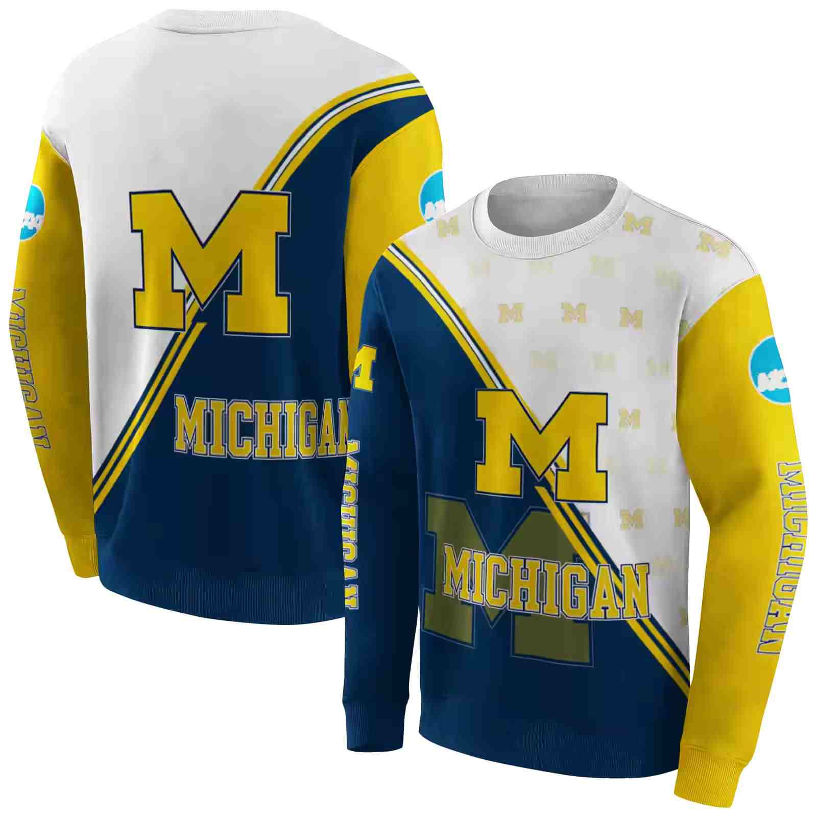 michigan wolverines diagonal stripe blue white hoodie premium grade