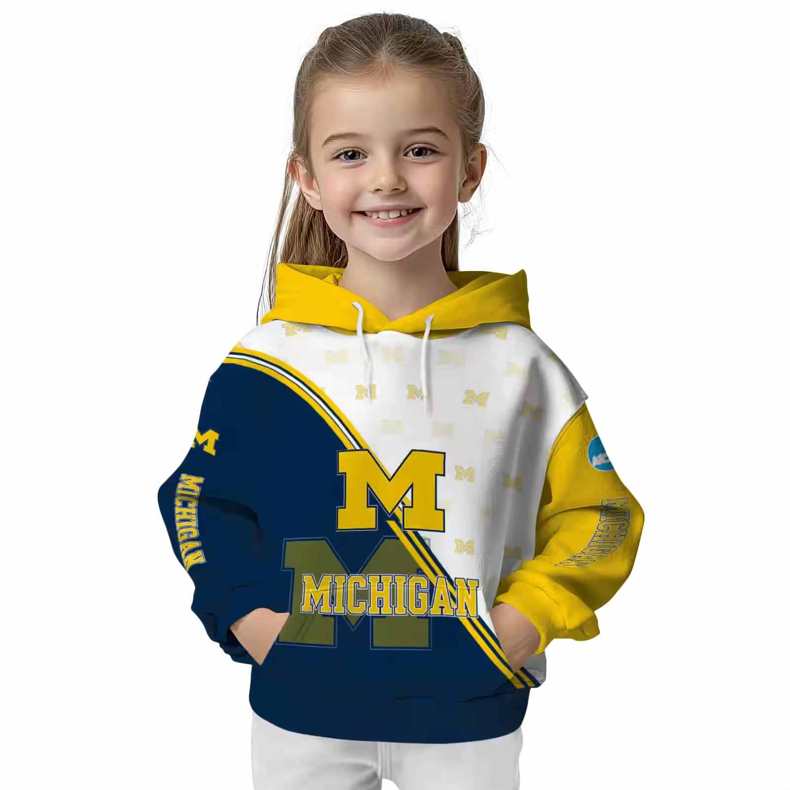 michigan wolverines diagonal stripe blue white hoodie top rated