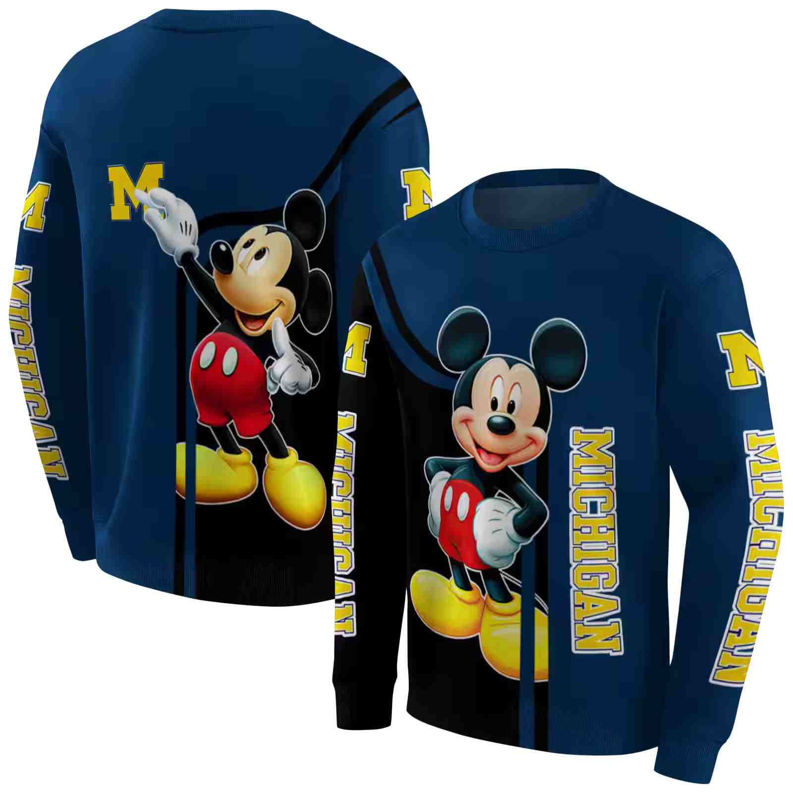 michigan wolverines mickey mouse blue black hoodie premium grade