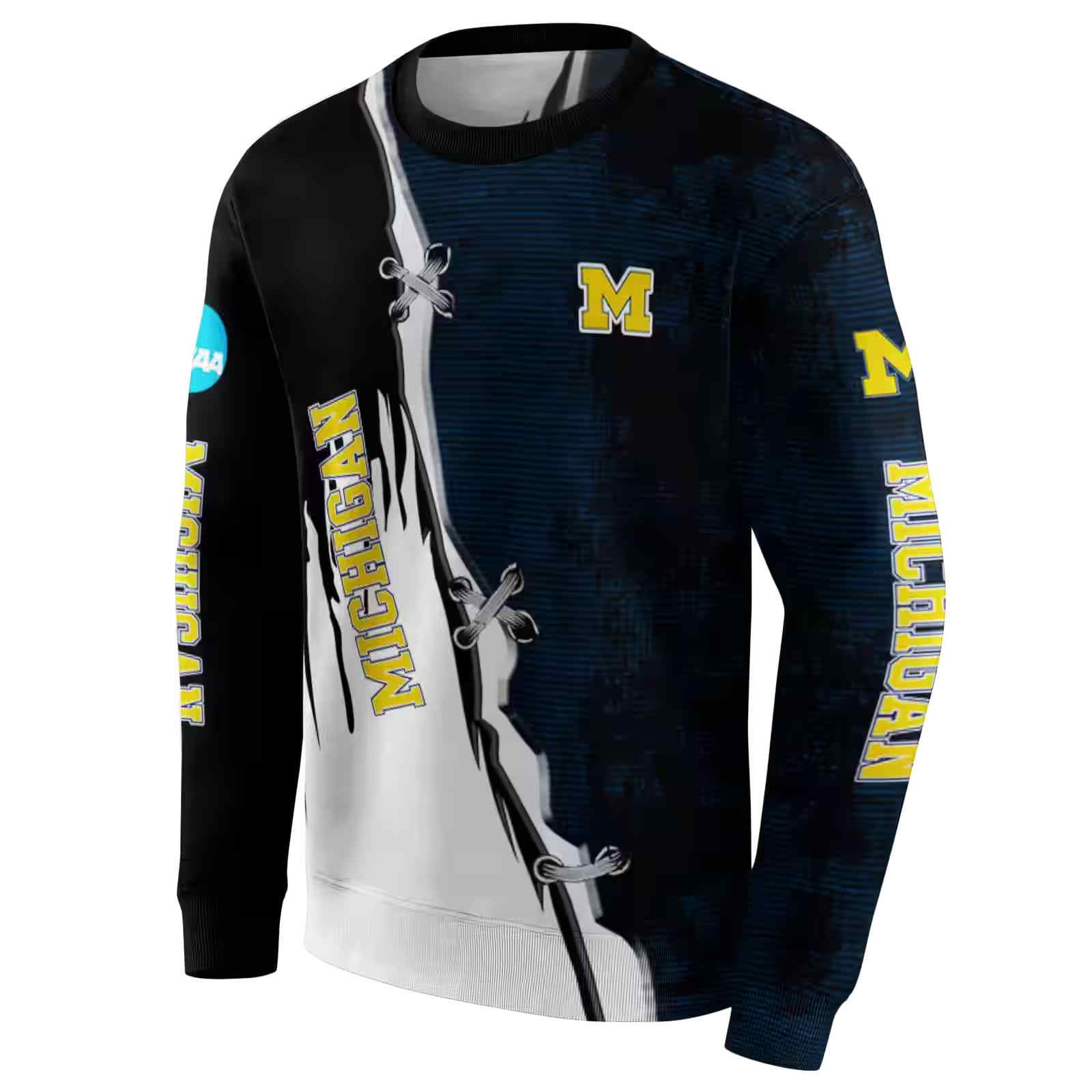 michigan wolverines ripped pattern blue black white hoodie new arrival