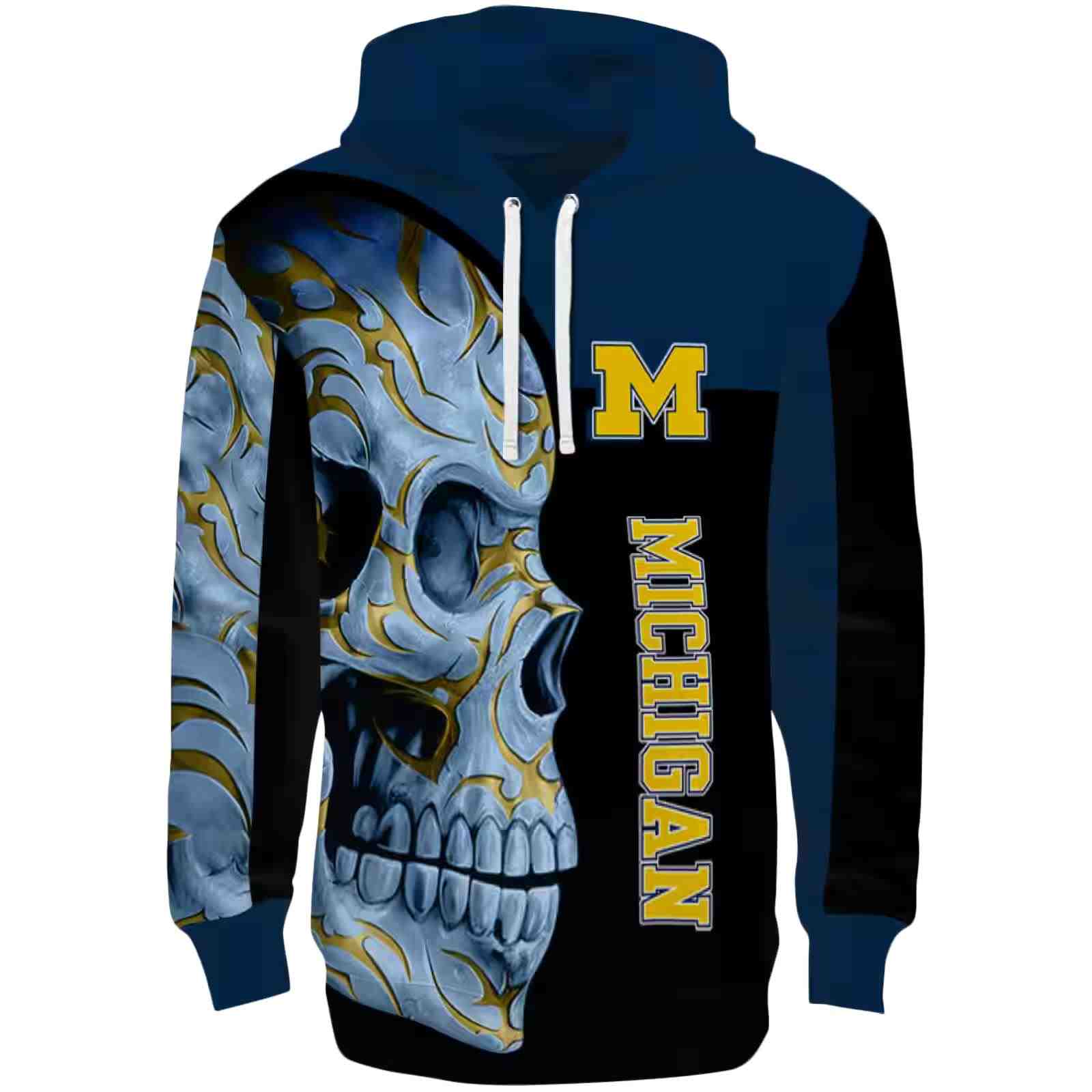 Michigan Wolverines Skull Motif Blue Black Hoodie