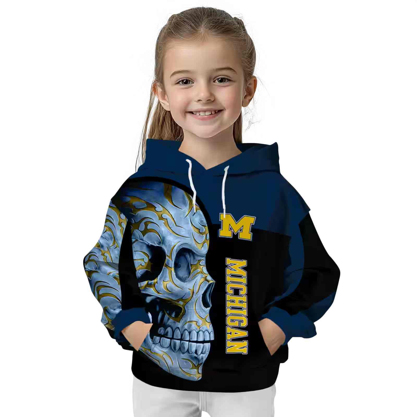 michigan wolverines skull motif blue black hoodie top rated