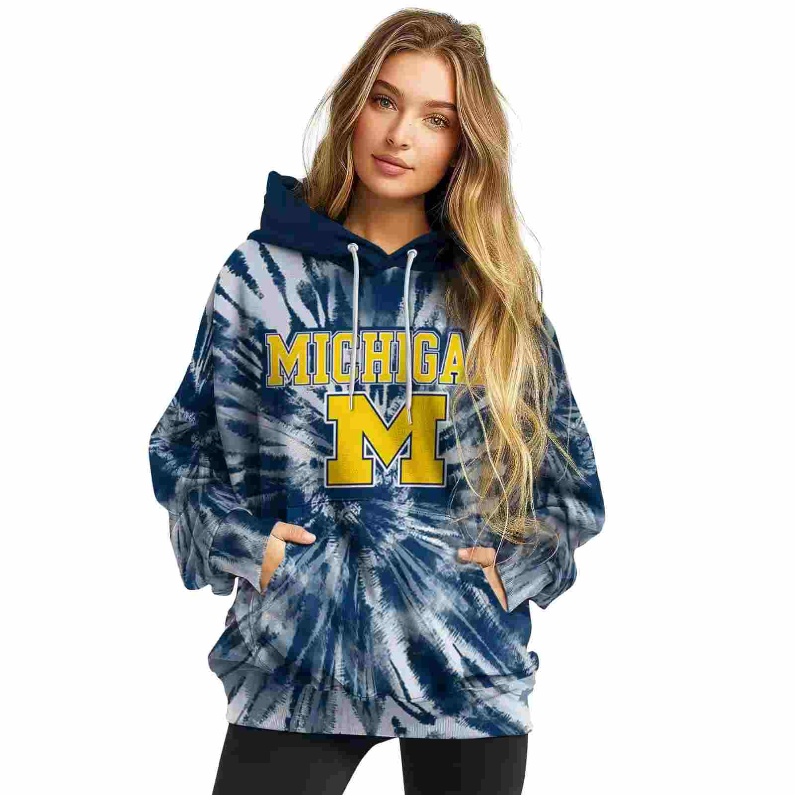 michigan wolverines tie dye pattern blue hoodie high quality