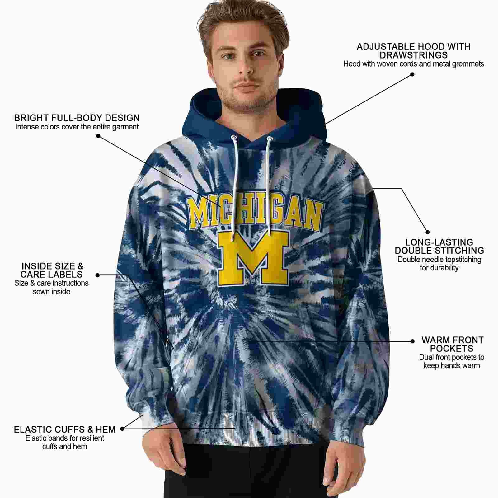 michigan wolverines tie dye pattern blue hoodie latest model