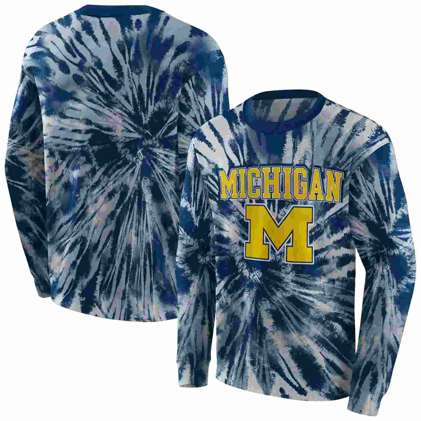 michigan wolverines tie dye pattern blue hoodie premium grade