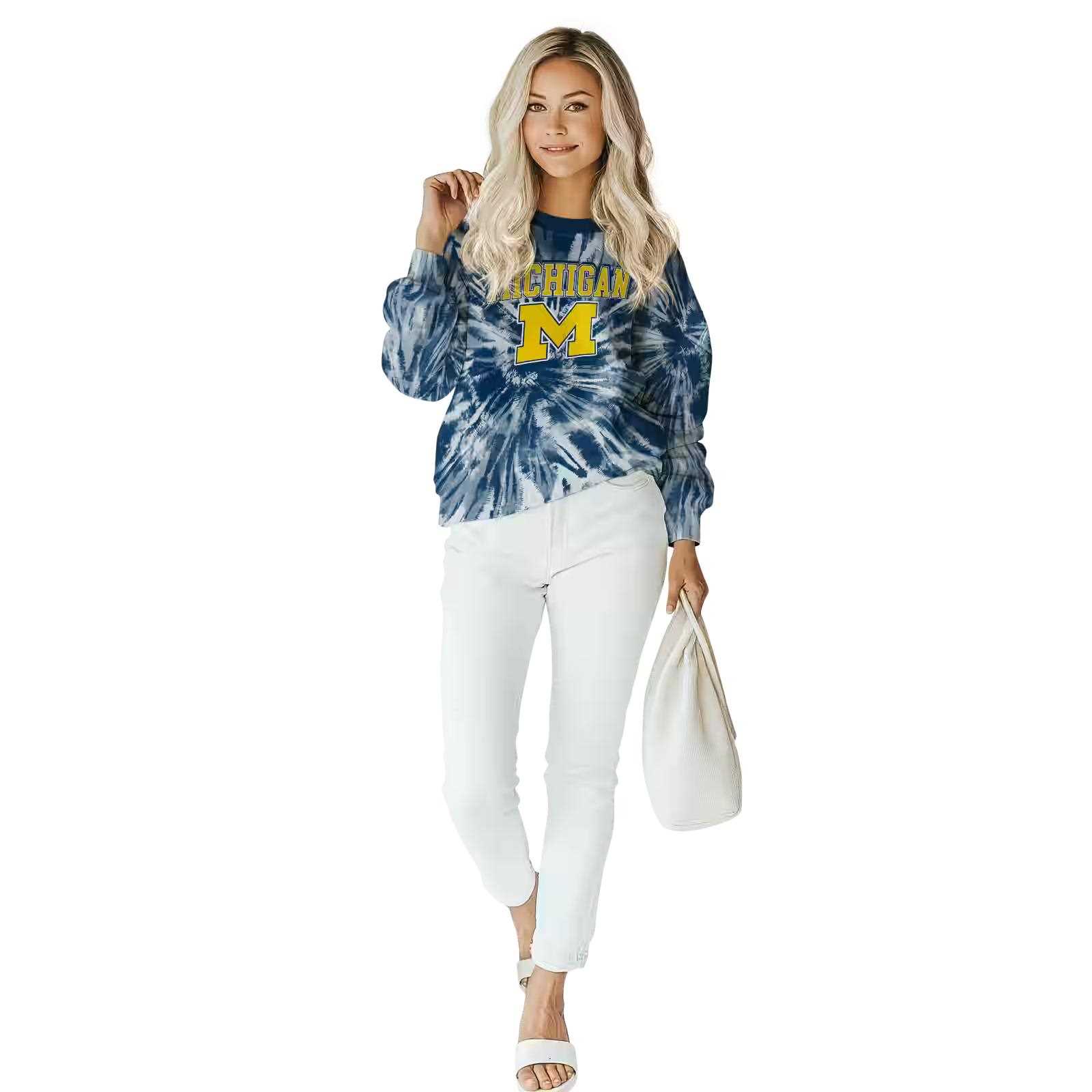 michigan wolverines tie dye pattern blue hoodie trendy