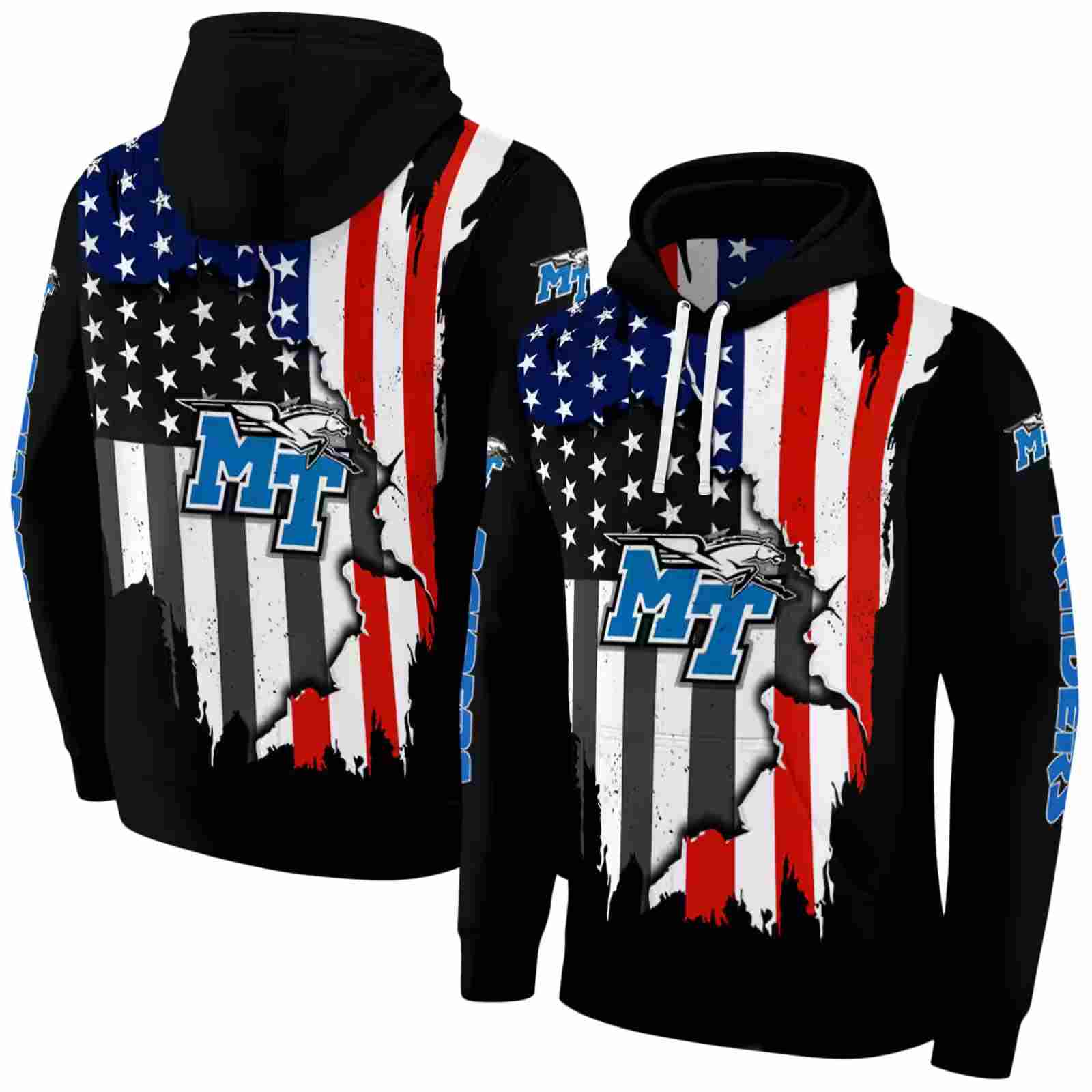 middle tennessee blue raiders american pride black hoodie fashion forward