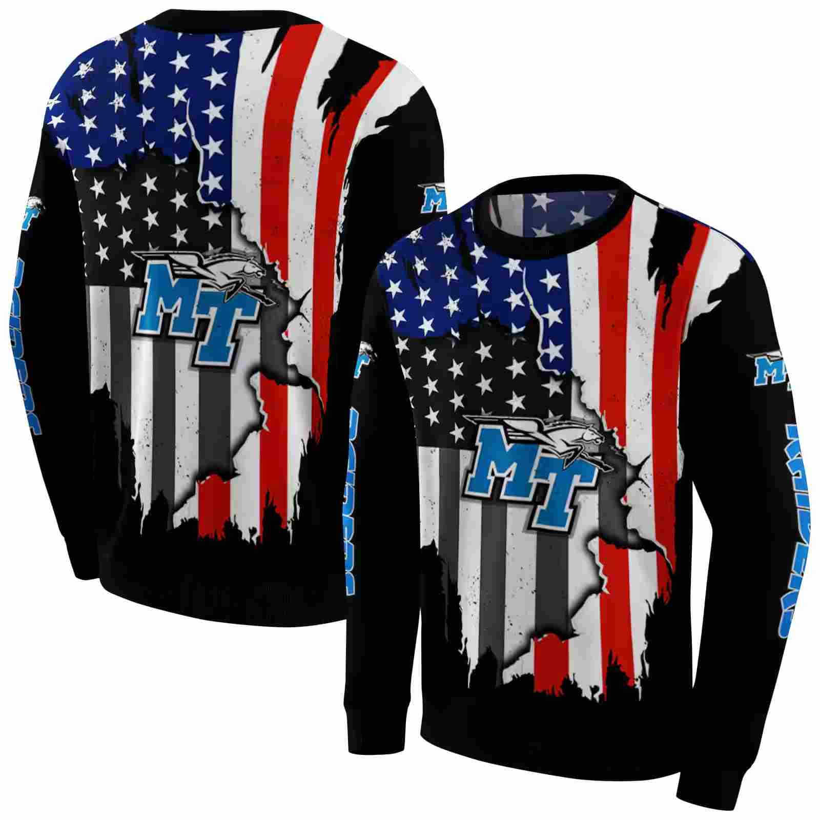 middle tennessee blue raiders american pride black hoodie premium grade