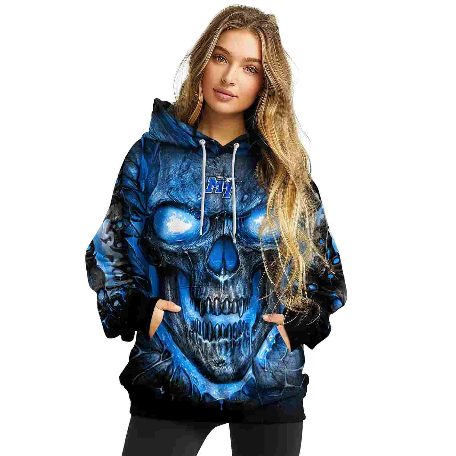 middle tennessee blue raiders demonic skull blue black hoodie high quality