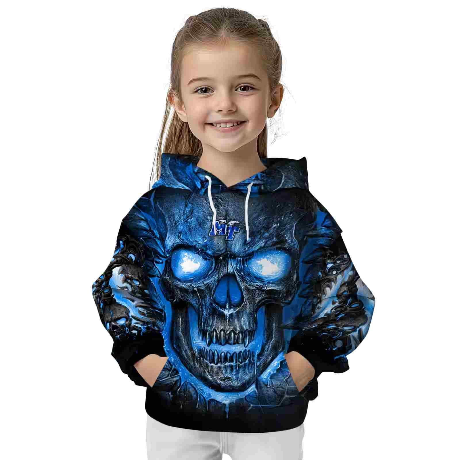 middle tennessee blue raiders demonic skull blue black hoodie top rated