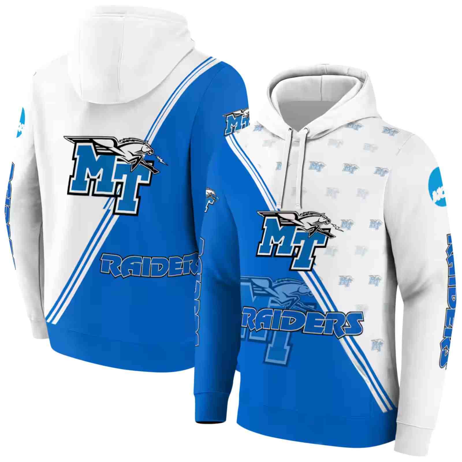 middle tennessee blue raiders diagonal stripe blue white hoodie fashion forward